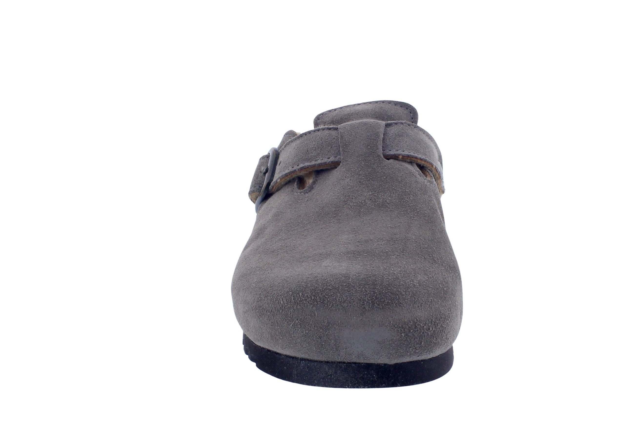 Scholl Scholl Fae New F Clog Grey Suede - Velourleder in grau mit Fell Clog