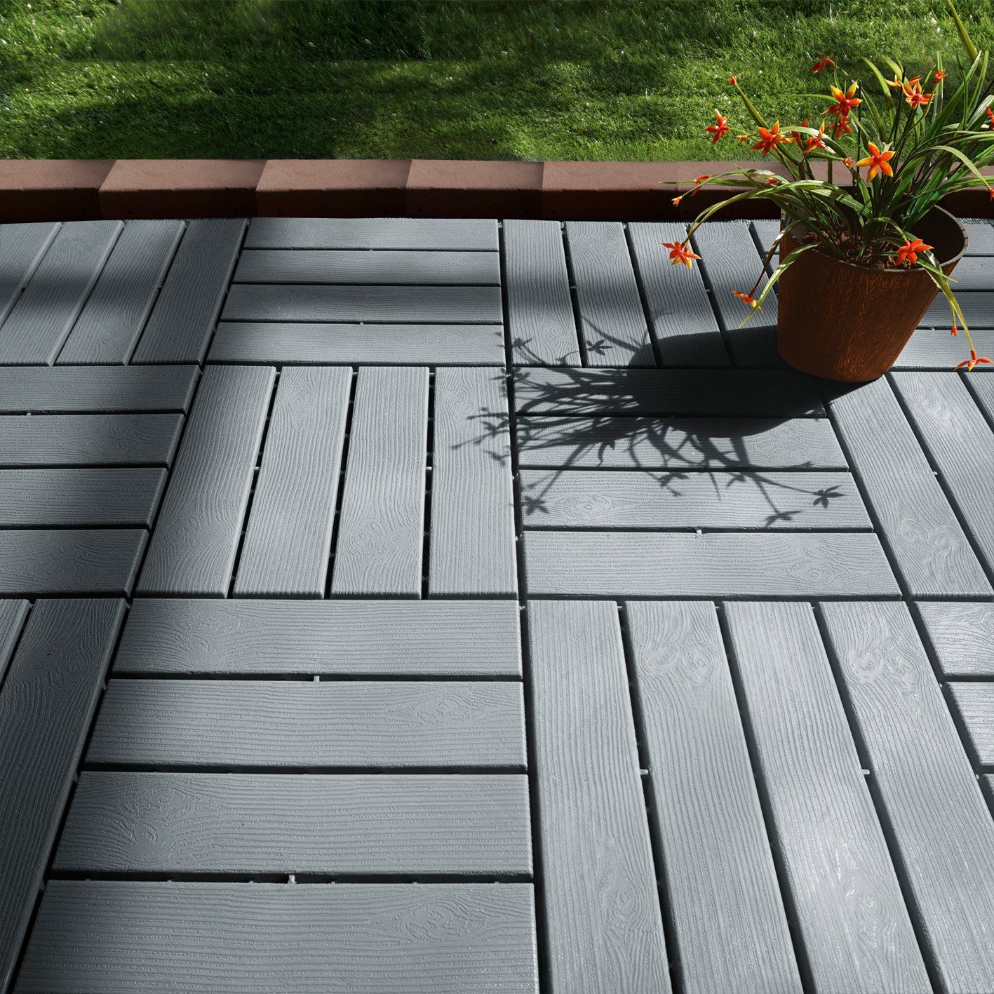 MAXXMEE Terrassenplatte Balkonfliesen - 12er Holz-Optik mit Gartenfliesen - UV-Schutz 31x31, grau Grau, 31x31cm, Set