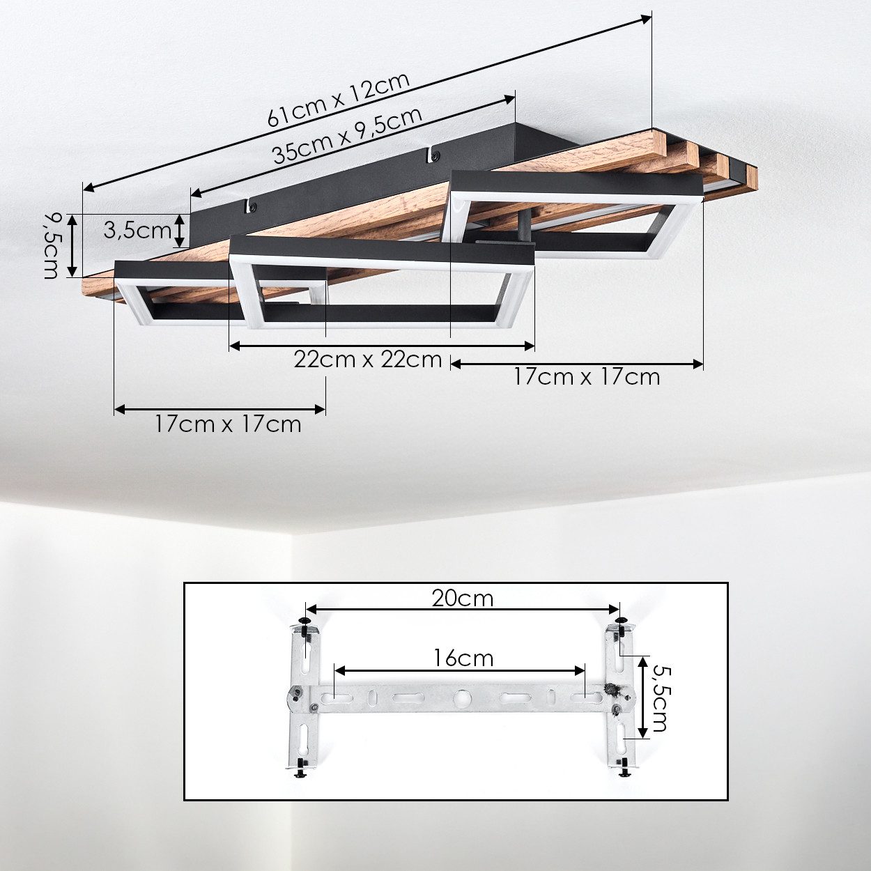 hofstein Deckenleuchte Deckenlampe aus Metall/MDF/Kunststoff, ohne Leuchtmittel, moderne Deckenleuchte in Schwarz/Holzoptik/Braun/Weiß – Bild 4 von 5