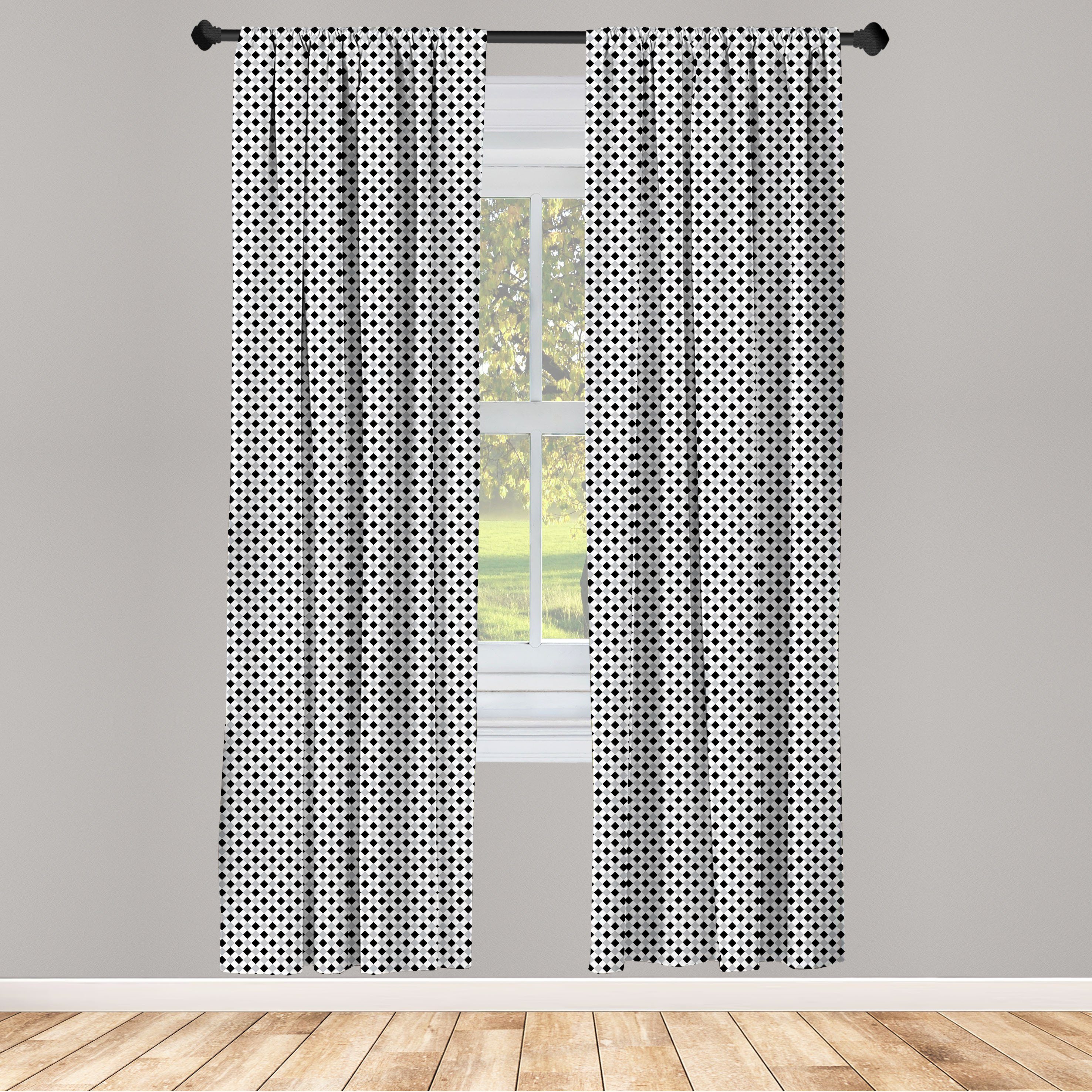 Gardine Vorhang für Wohnzimmer Schlafzimmer Dekor, Abakuhaus, Microfaser, Schwarz und Grau Rautenmuster