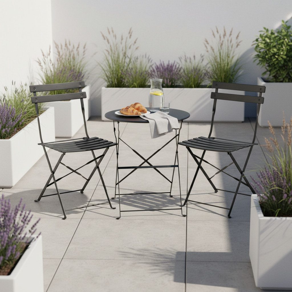 Mica Decorations Balkonset Balkonmöbel Set grün Metall 3-teilig Tisch Ø61 cm Stühle, (Set, 3-tlg., 1 Tisch, 2 Stühle), bestehend aus 1 Tisch und 2 Stühlen