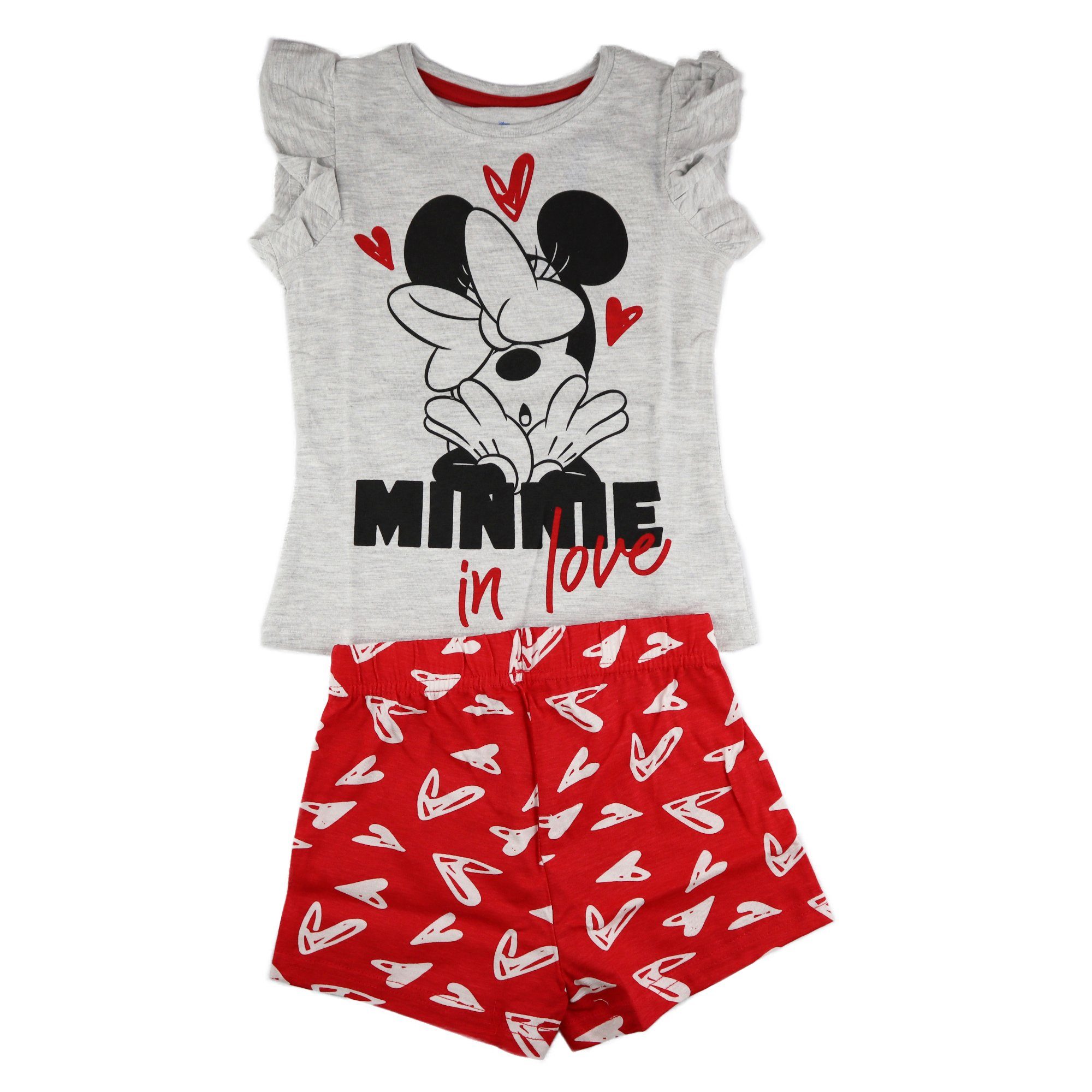 Disney Minnie Mouse Schlafanzug Minnie in Love Kinder Pyjama Gr, 98 bis 128, Baumwolle, Weiß oder Grau | Pyjamas