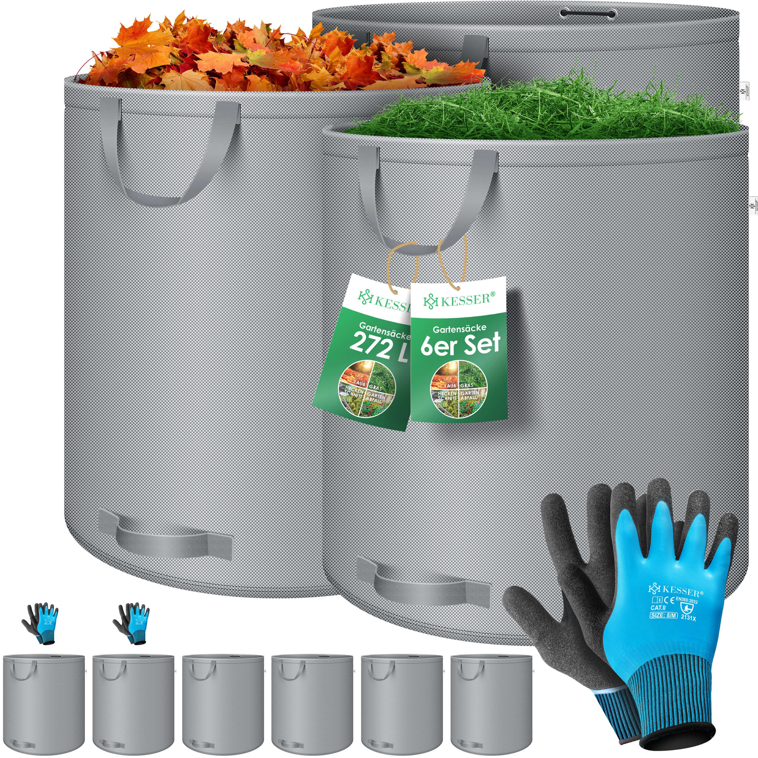 KESSER Gartensack, 272 l, (6-tlg), Gartensack Set Laubsack Gartenabfallsack inkl. Handschuhe