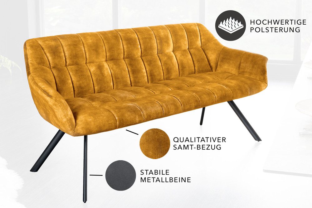riess-ambiente Sitzbank PAPILLON 165cm senfgelb/schwarz - Samt, Metall-Füße, mit Armlehne (Einzelartikel, 1-St), gepolsterte Bank mit Rückenlehne – ideal für Es – Bild 4 von 5