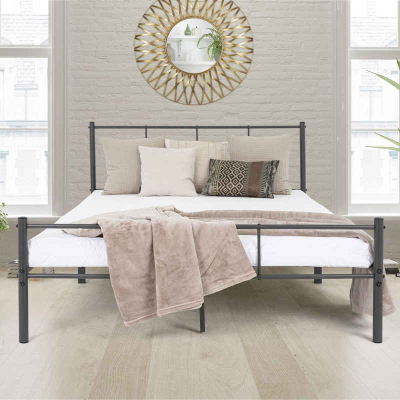 ML-DESIGN Metallbett Bett mit Kopfteil und Lattenrost robust auf Stahlrahmen, Gästebett 140x200 cm mit Kopfteil Anthrazit leichte montage