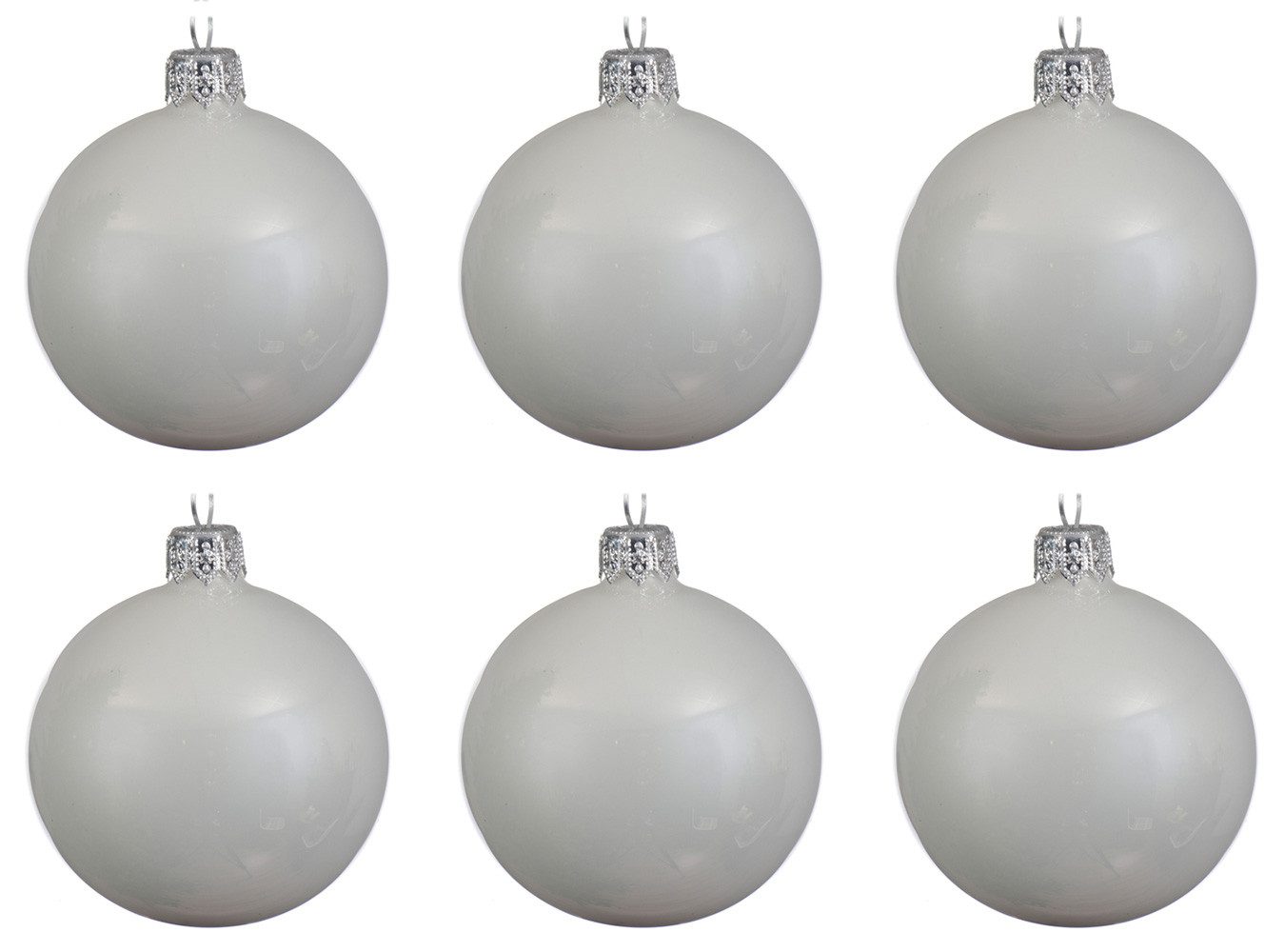 Kaemingk Weihnachtsbaumkugel, Weihnachtskugeln Glas 6cm mundgeblasen 6er Box - Winterweiß glänzend