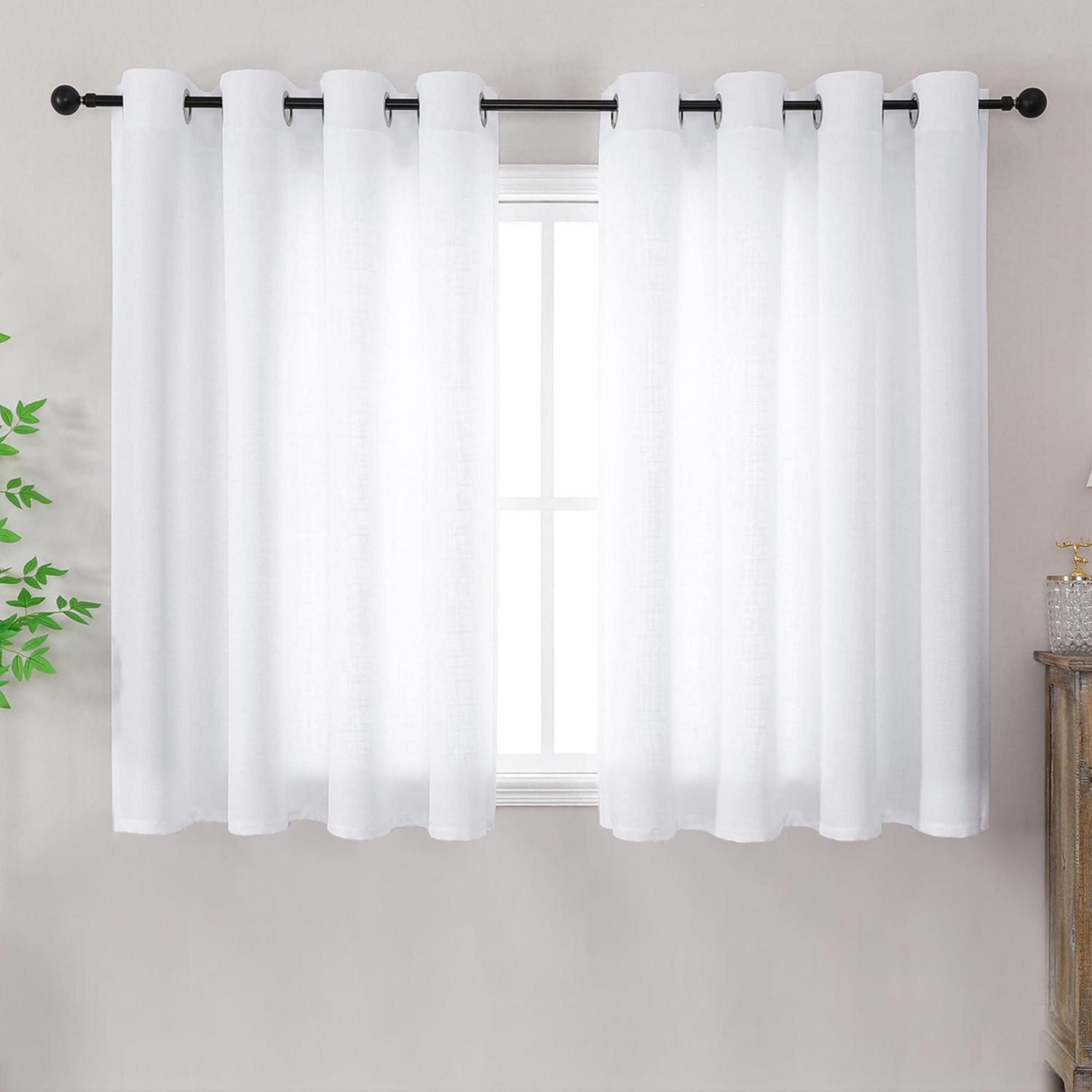 LuxusKollektion Vorhang Vorhang Kurz Weiss Leinenoptik Ösen 2er Set 140x122cm (2 St)