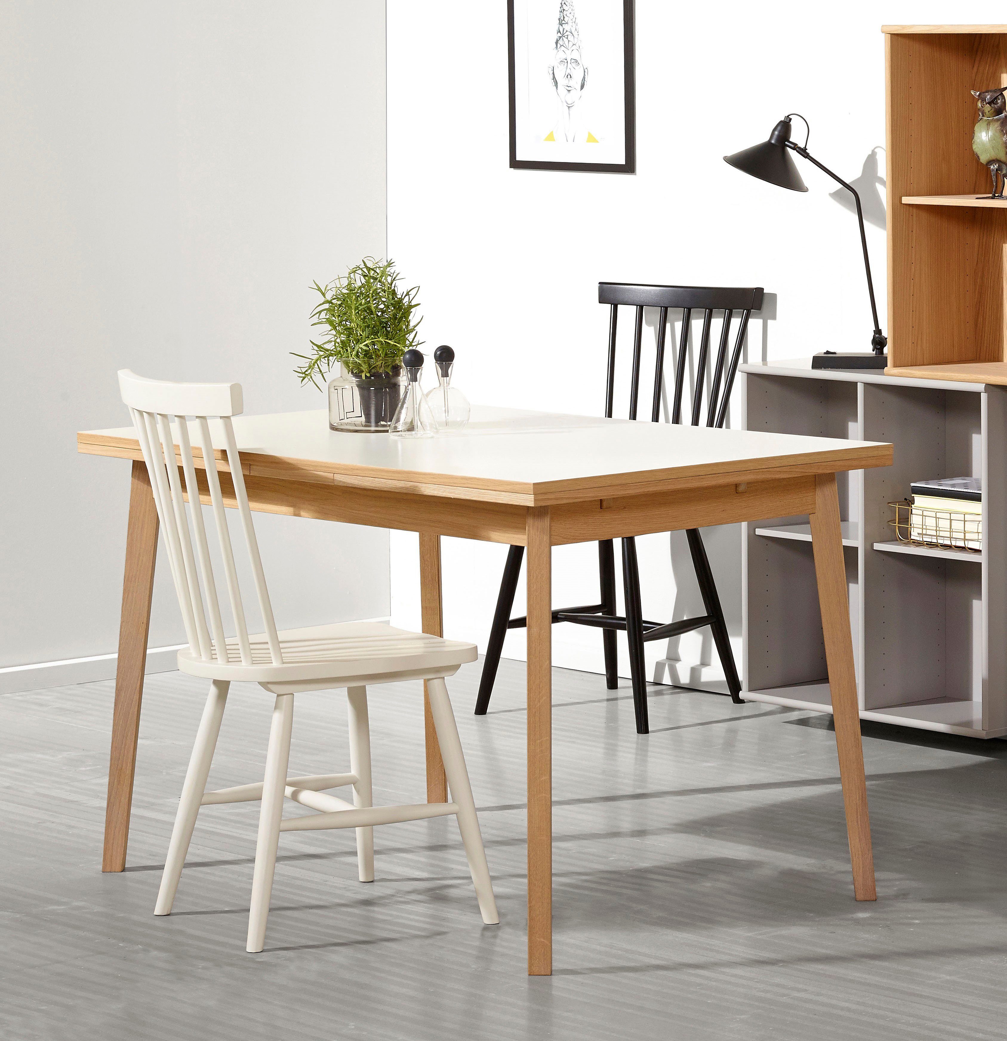 Furniture Tischplatte Single, Weiß/Eichefarben by aus und Basic Massivholz Hammel Melamin in Esstisch Gestell cm, 120(220)x80 Hammel