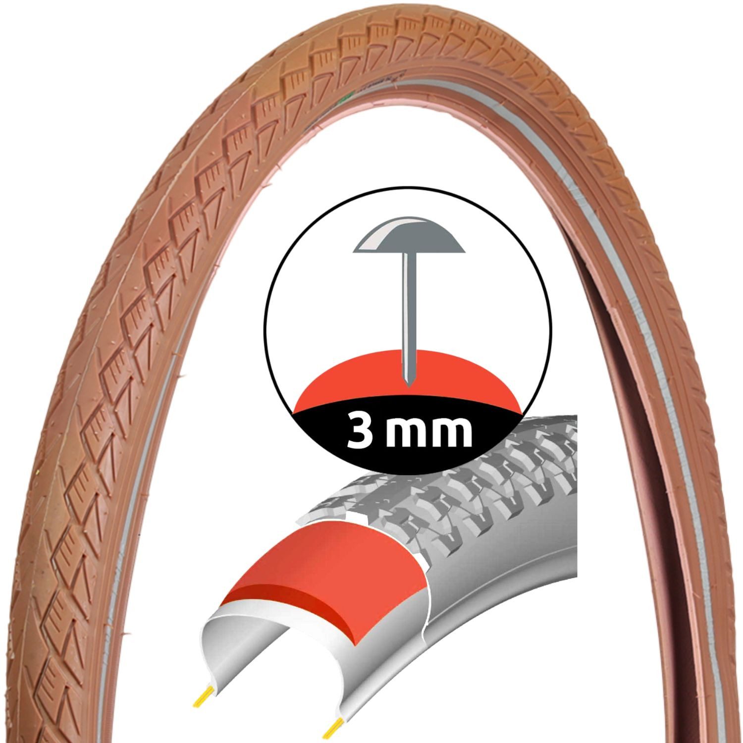 Filmer Fahrradreifen Fahrrad-Reifen 28 x 1,75 Zoll ETRTO 47-622 Braun, (1-tlg., 1x Reifen), 28" Universal Fahrradreifen Fahrrad-Mantel Fahrrad-Decke Retro-Design
