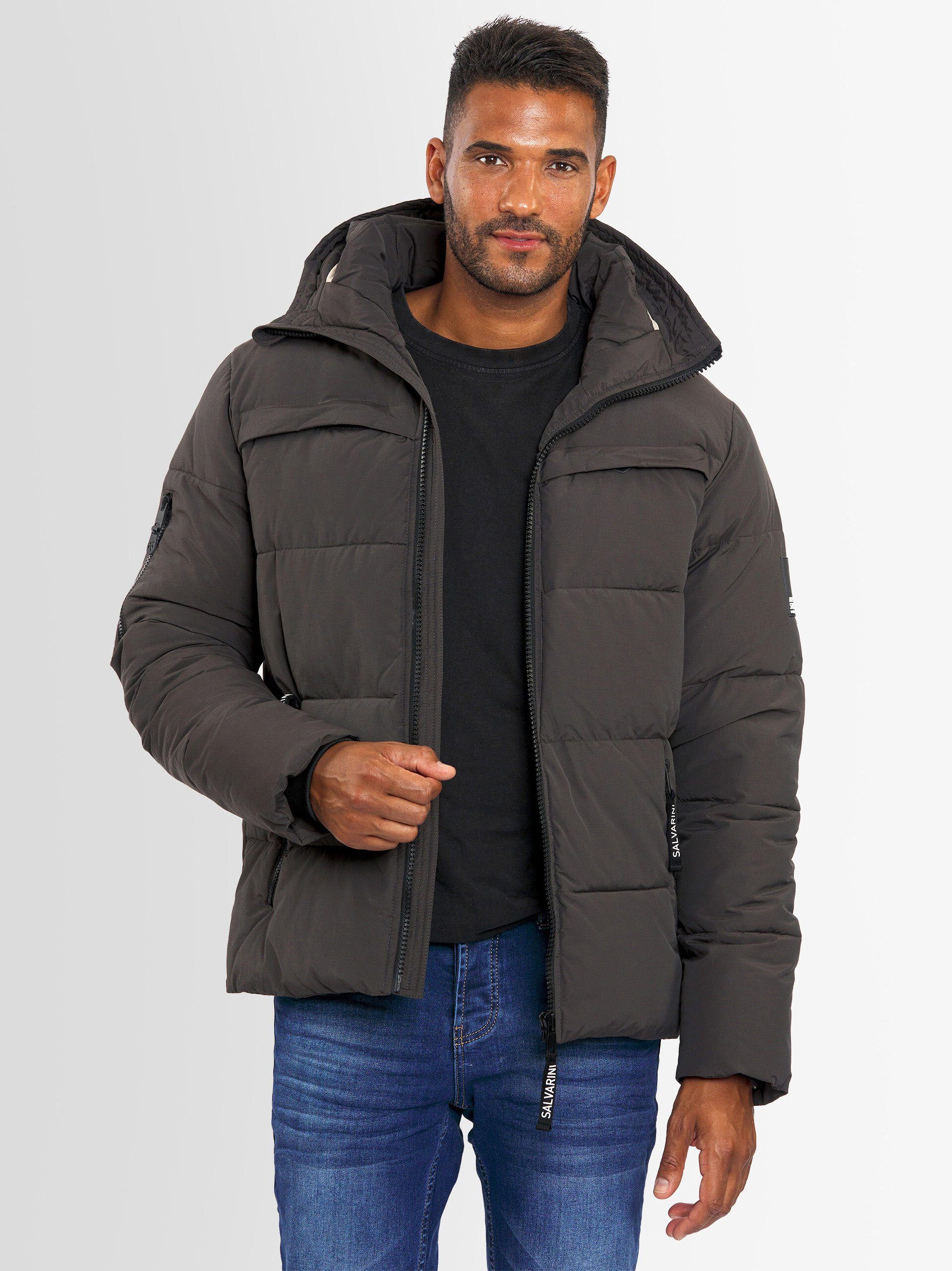 Kragen Alessandro Winterjacke Dunkelgrau vielen ASDiego und Taschen extra hohem Salvarini mit