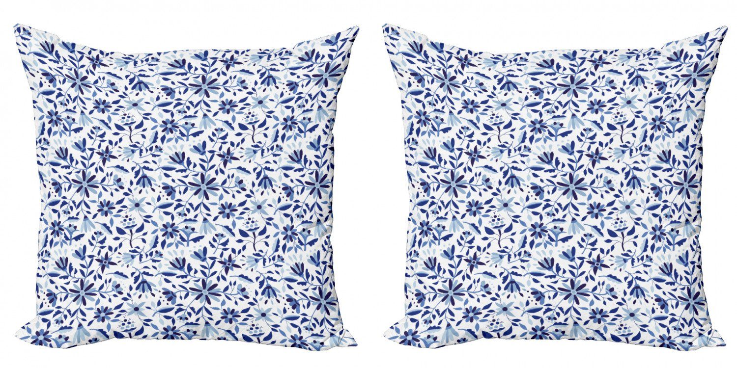 Kissenbezüge Modern Moderne (2 Abakuhaus Blau Stück), Blumen-Blatt-Knospen Doppelseitiger Accent Digitaldruck