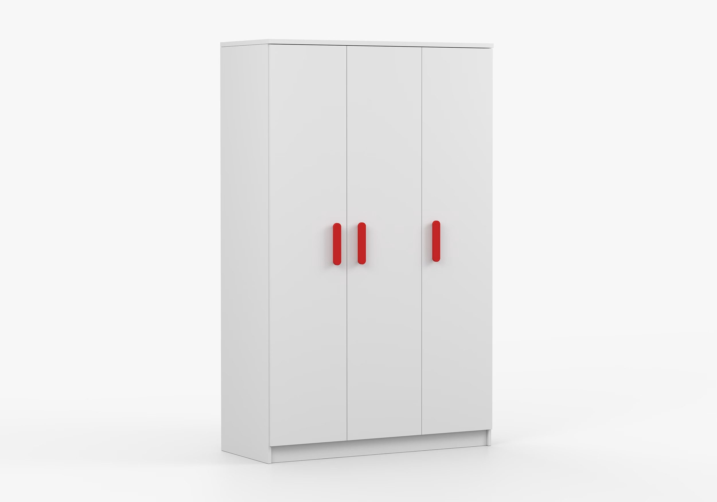 imoebel24 Drehtürenschrank JONAS I 19 120 cm - Weiss / Weiss - Rot Griffe