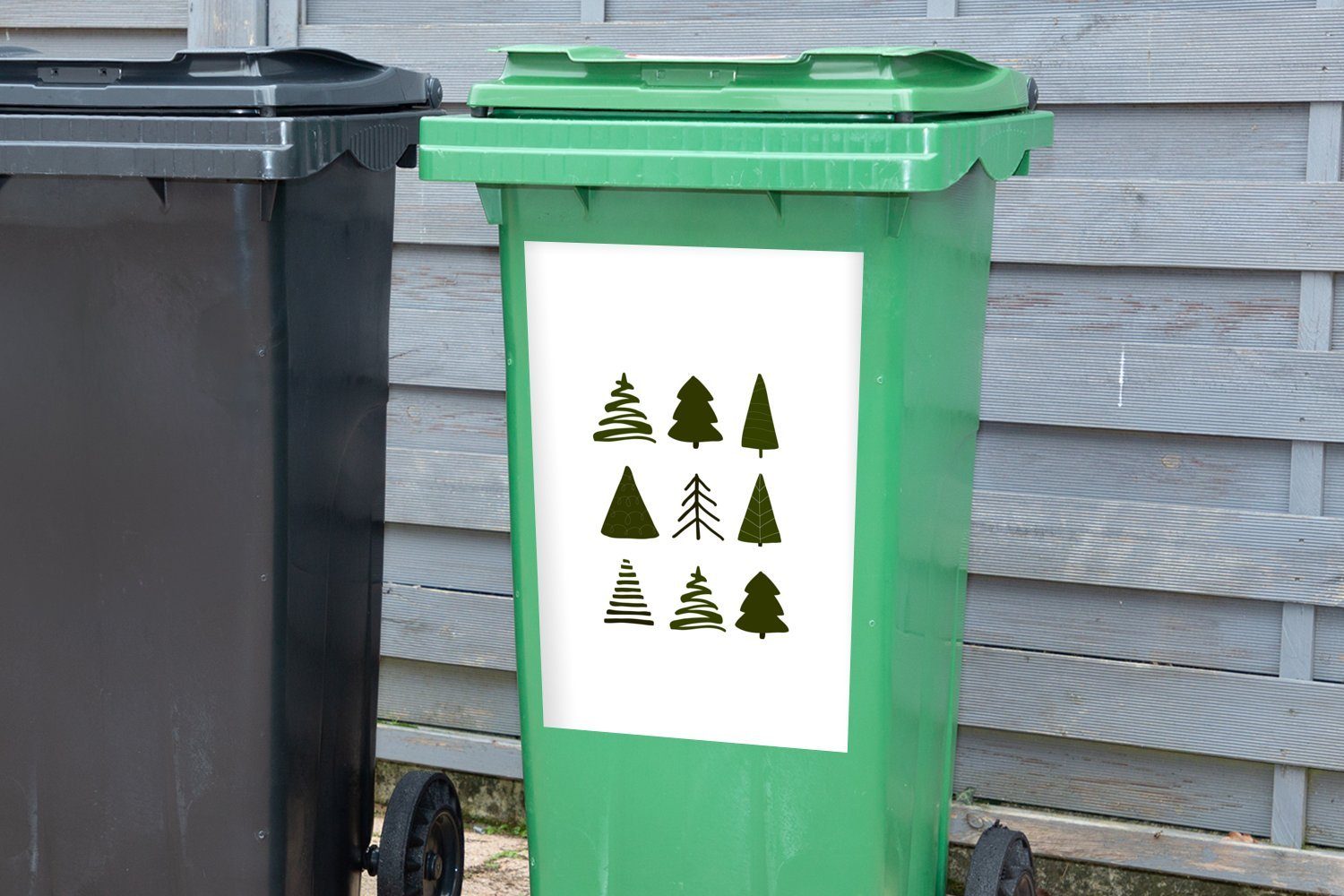 MuchoWow Wandsticker Weihnachtsbäume - Schablonen Mülleimer-aufkleber, weiß Abfalbehälter Sticker, (1 Container, St), Mülltonne, 