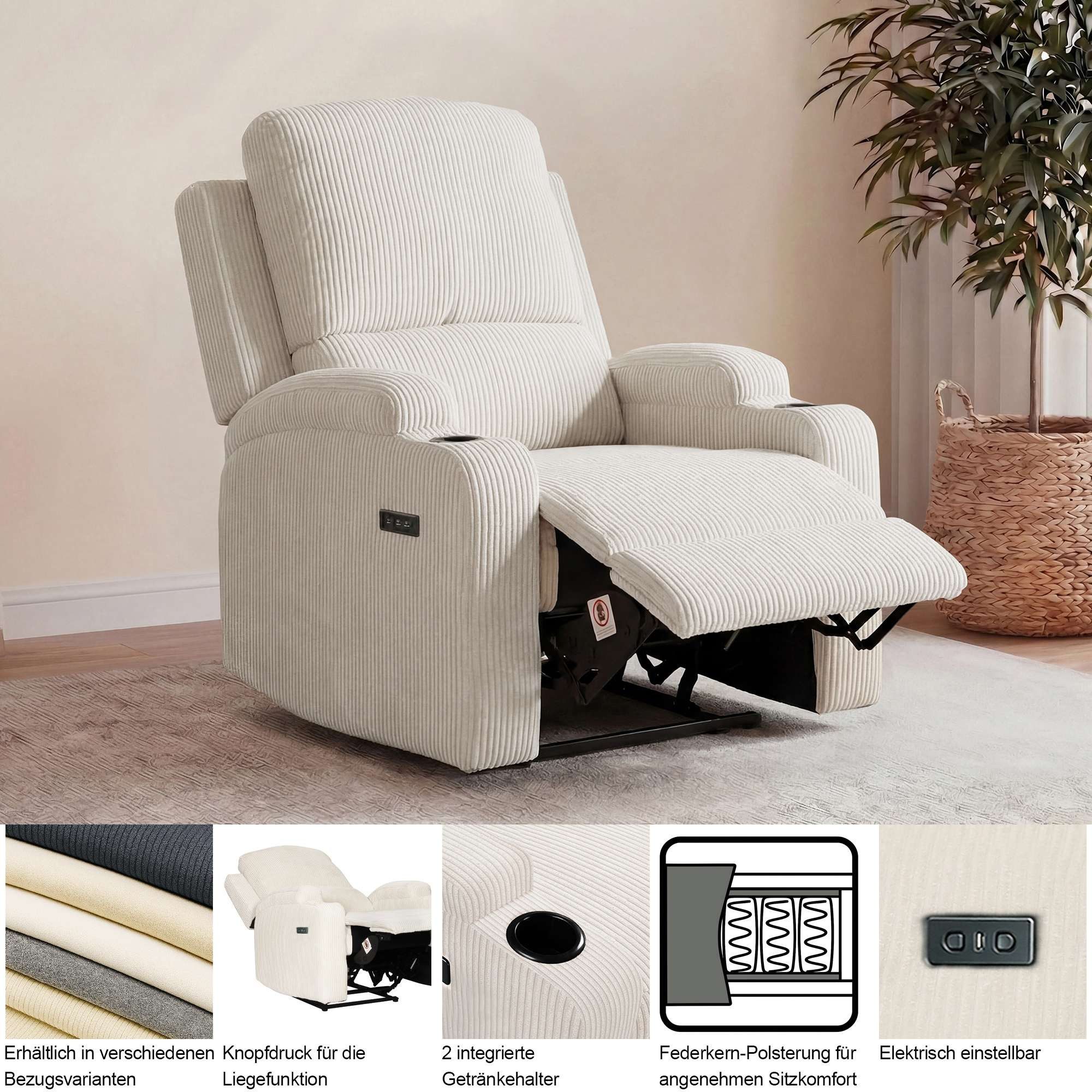 OTTO home Relaxsessel NAPORI Lederoptik, Kinosessel, Multimedia-Sessel, TV-Sessel mit manueller u elektrischer Relaxfunktion u. Getränkehalter – Bild 5 von 5