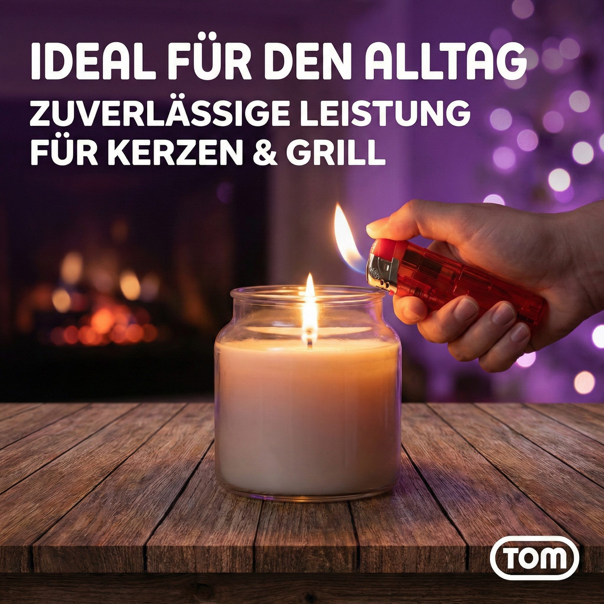 TOM Feuerzeuge Display 50er Set 5 Farben Nachfüllbar Soft-Flame (50-St), Gleichmäßige Flammenleistung, Elektronik, Vorgefüllt