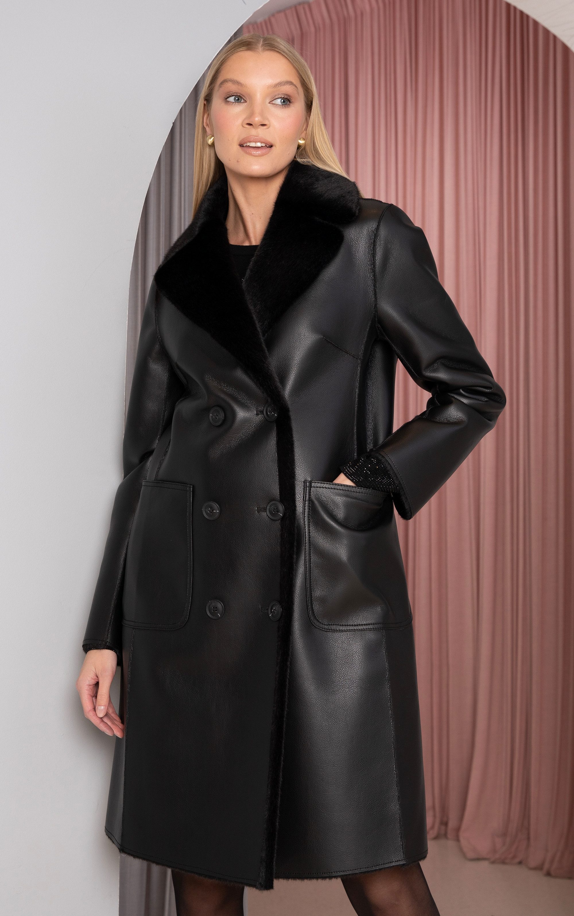 Passioni Lederimitatmantel Wendemantel in Lederoptik günstig online kaufen