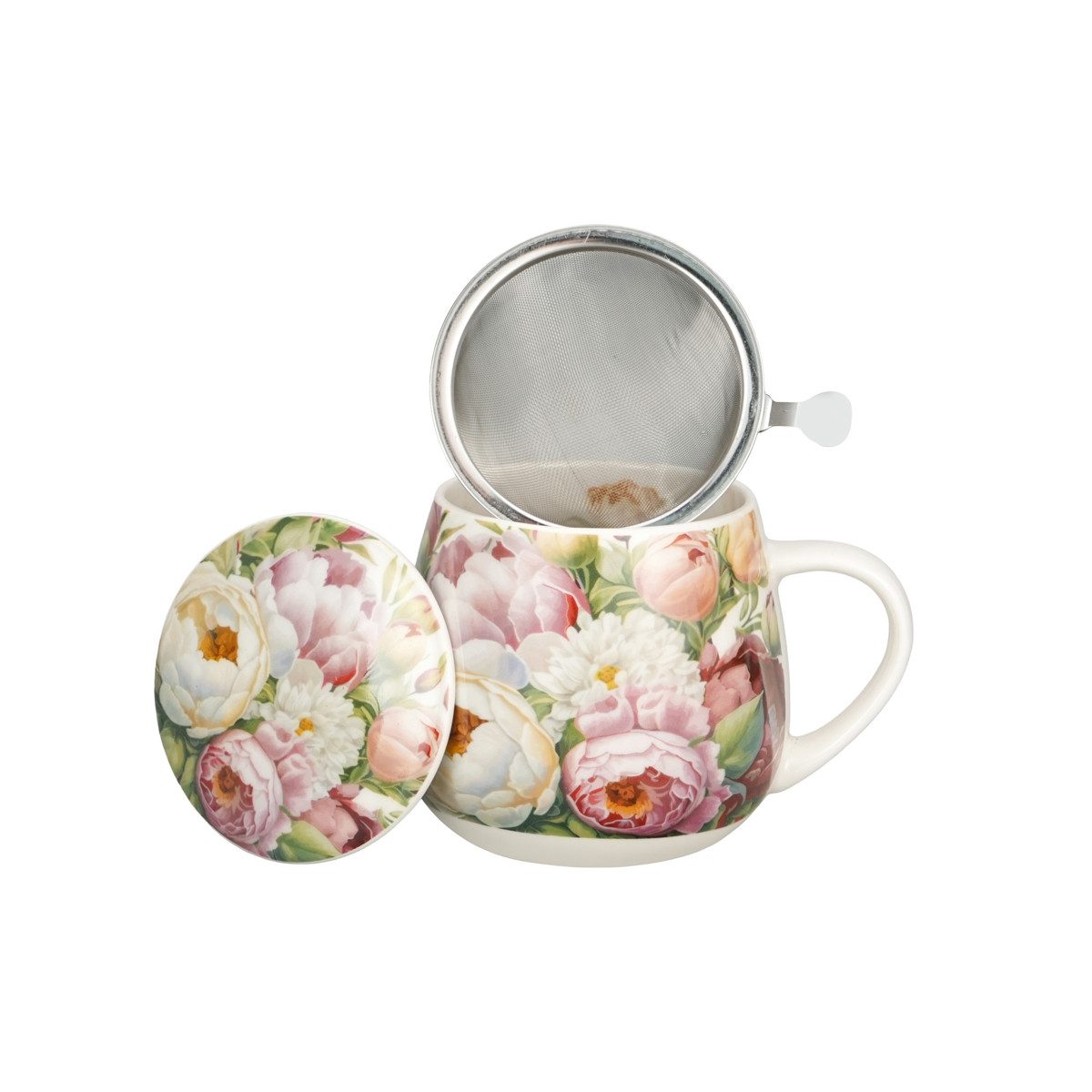 Duo-Gift Tasse Peonies Pfingstrosen + Sieb + Deckel Kräuterteetasse Porzellan 0,43 L, 1-tlg., 3-tlg.
