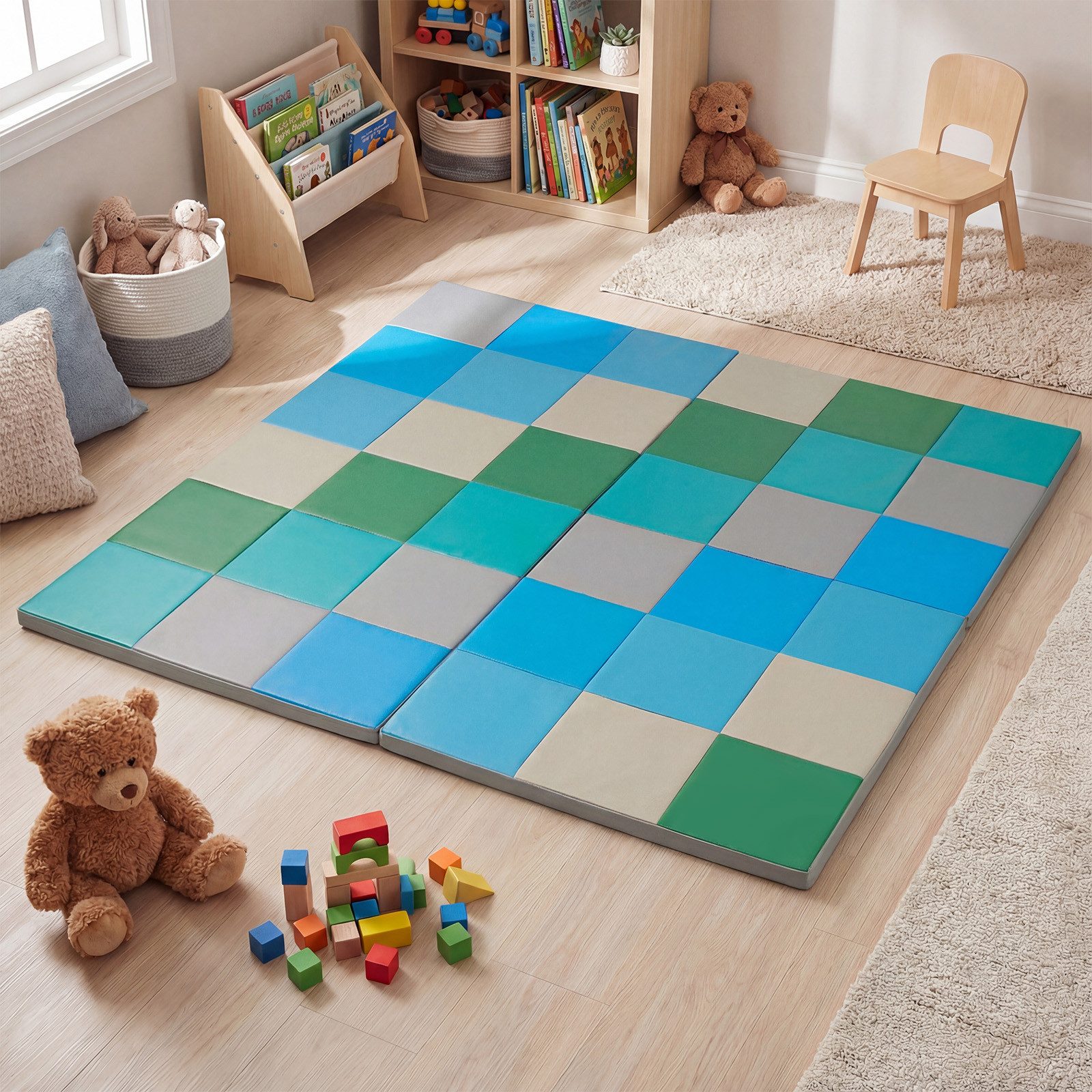 COSTWAY Spielmatte, Krabbelteppich für Kleinkinder, Bodenmatte 144x144cm