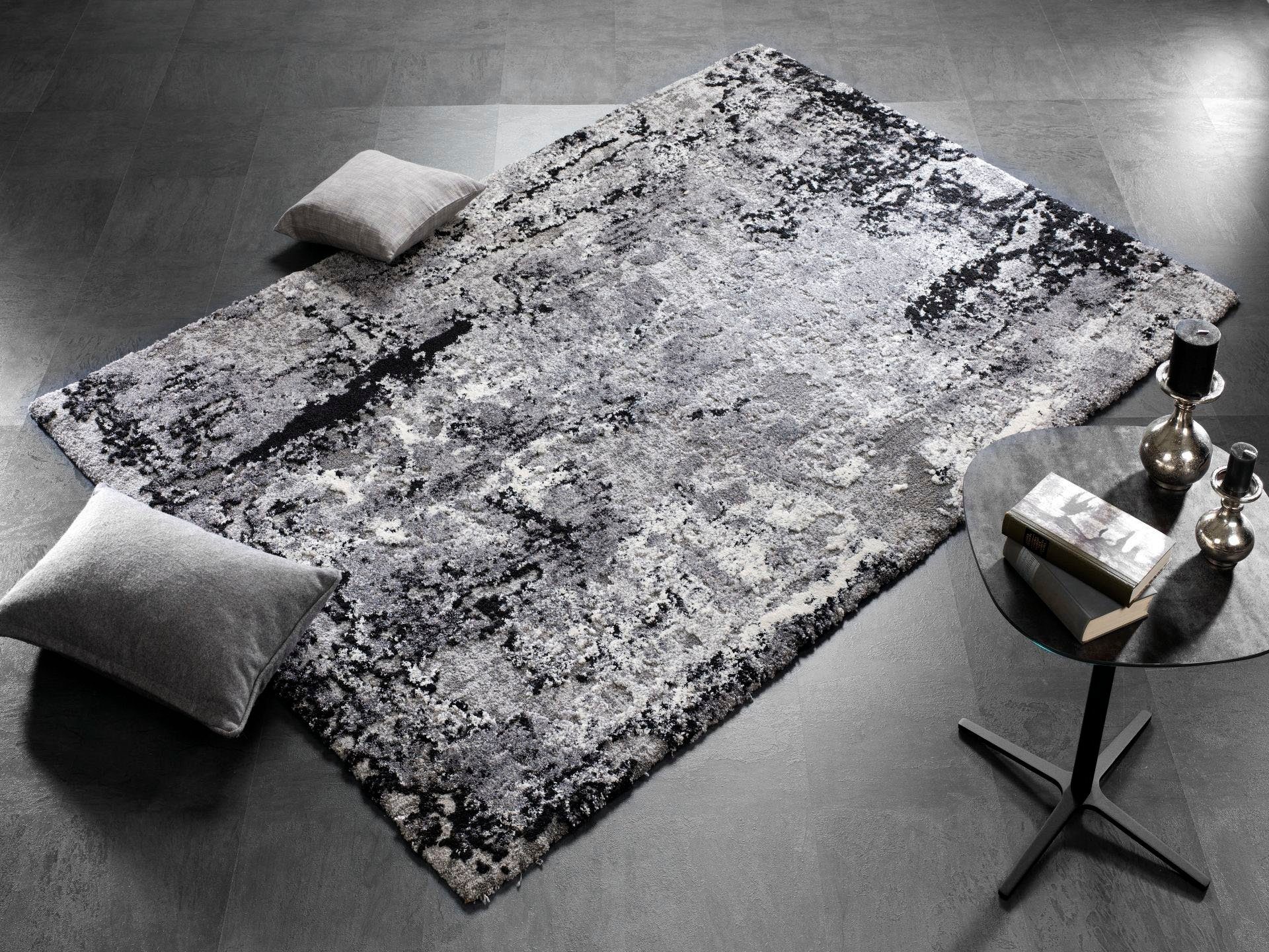 OCI DIE TEPPICHMARKE Teppich JUWEL LIRAY, auch als Läufer und in Rund, rechteckig, Höhe: 20 mm, Kurzflor, Wohnzimmer, Marmor Optik, Hoch Tief Effekt, dichte Qualität