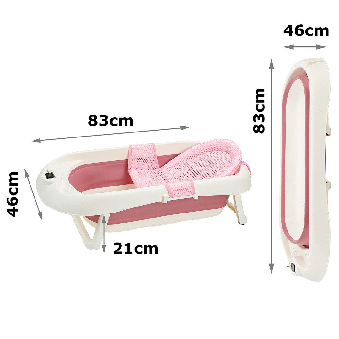 Clanmacy Babybadewanne Babybadewanne faltbar mit Thermometer & Badenetz, Platzsparend