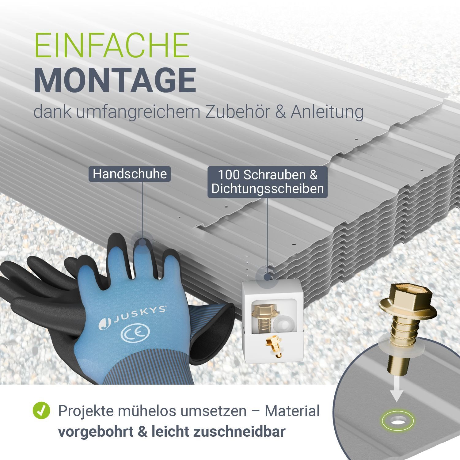 Juskys Trapezblech, Stahl, 129x45x0.23 mm (12er Set 12-St) Verzinkter Rostschutz-Stahl, vorgebohrte Löcher, 100er Zubehör Set