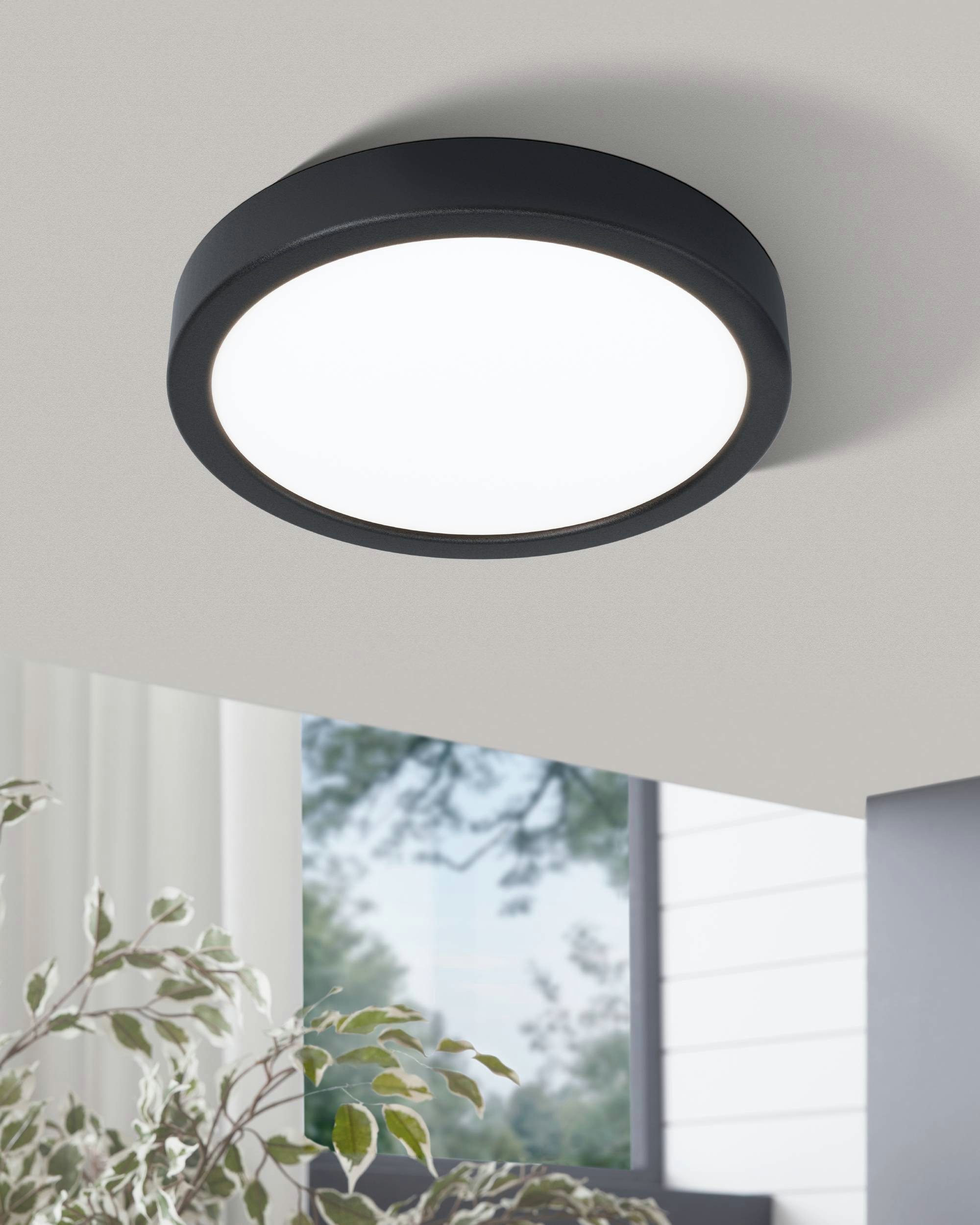 EGLO Aufbauleuchte Fueva 5 Aufbaulampe, Stahl und Kunststoff, schwarz, weiß, Flurlampe, Dimmfunktion, LED fest integriert, Warmweiß, Aufbauleuchte dimmbar, Deckenlampe, Deckenleuchte, LED Aufbaulampe
