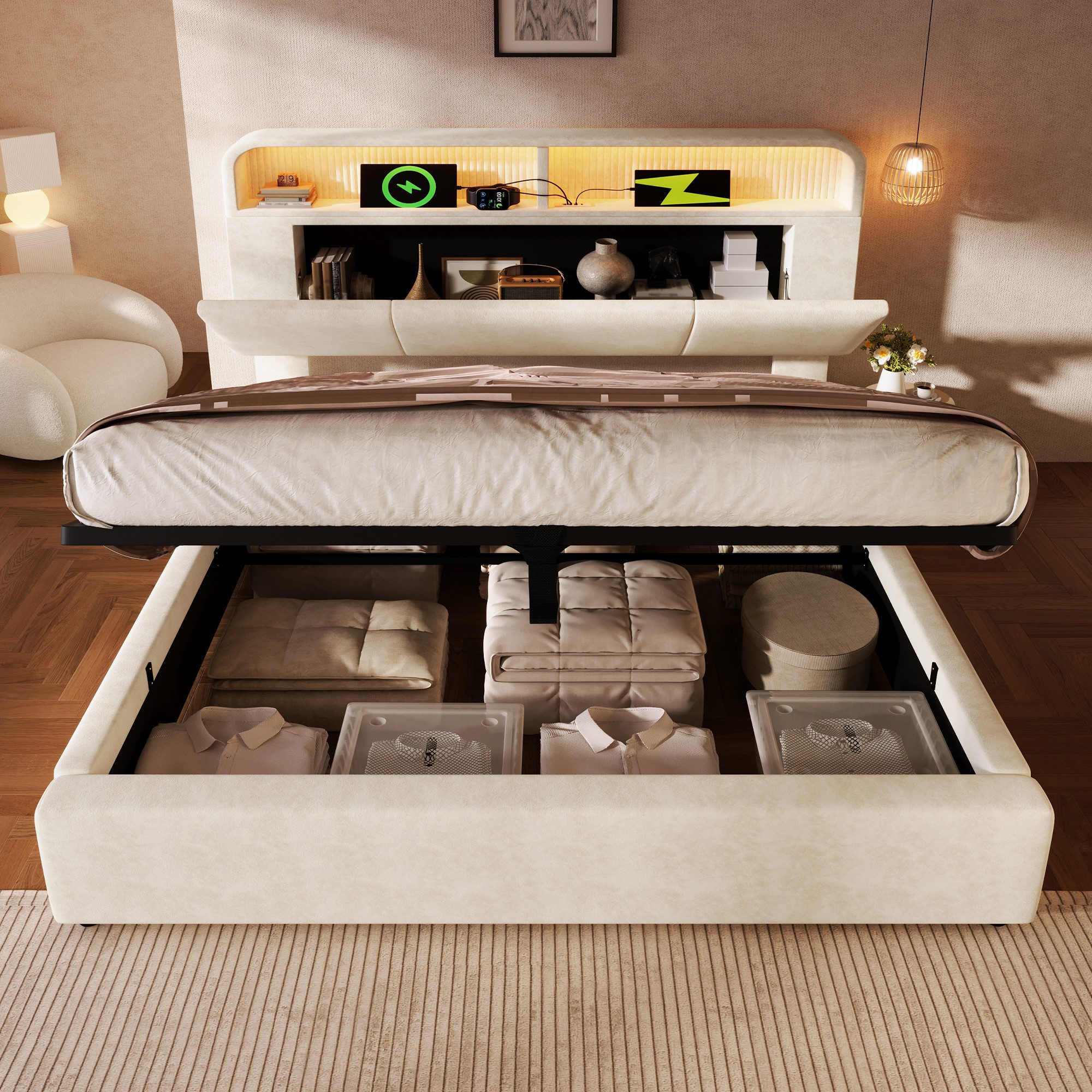 TavilaEcon Polsterbett Höhenverstellbares Bett mit LED-Beleuchtung, günstig online kaufen