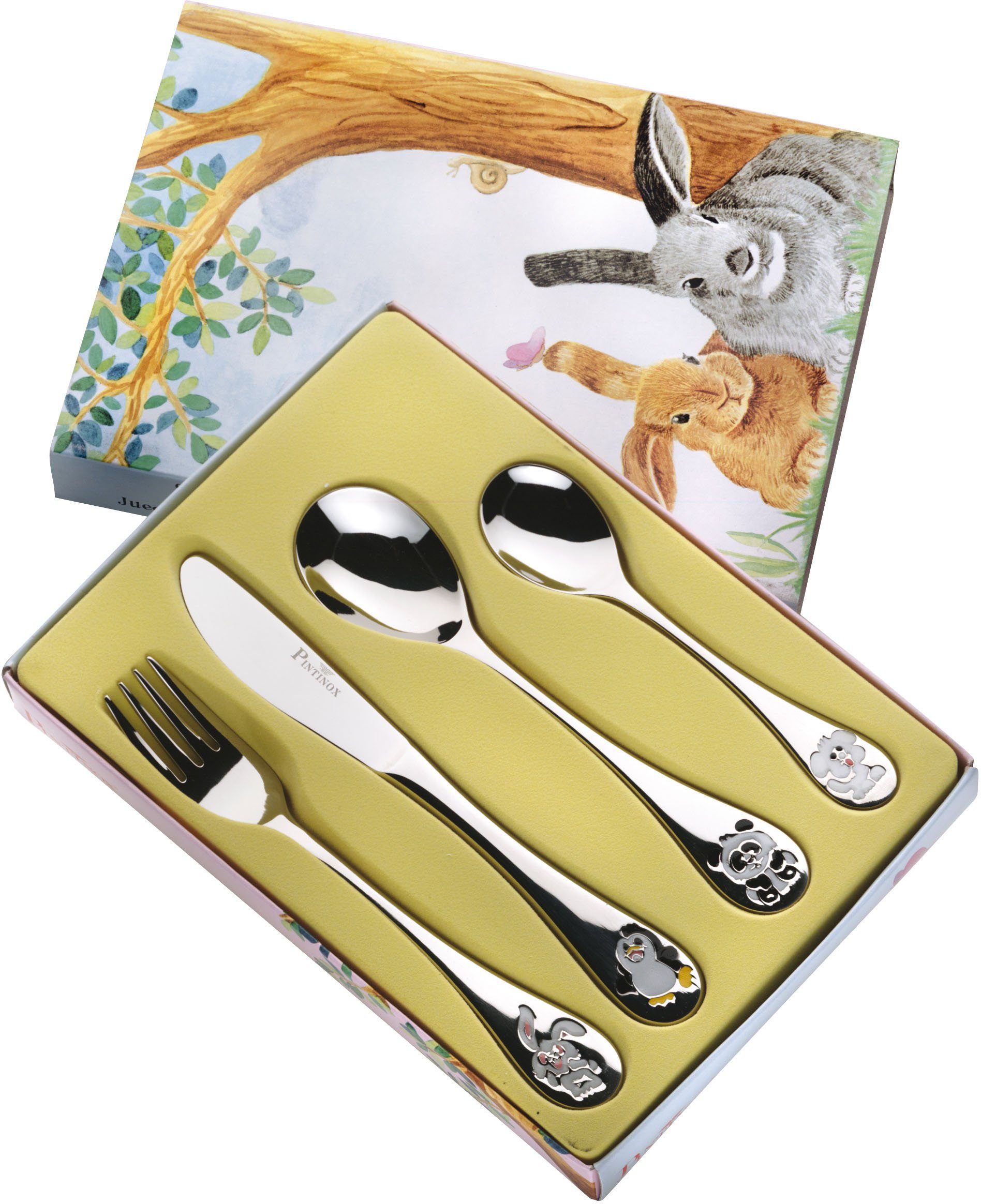 PINTINOX Kinderbesteck Arca di Noè (4-tlg), 1 Personen, Edelstahl 18/10, mit Tiermotiven