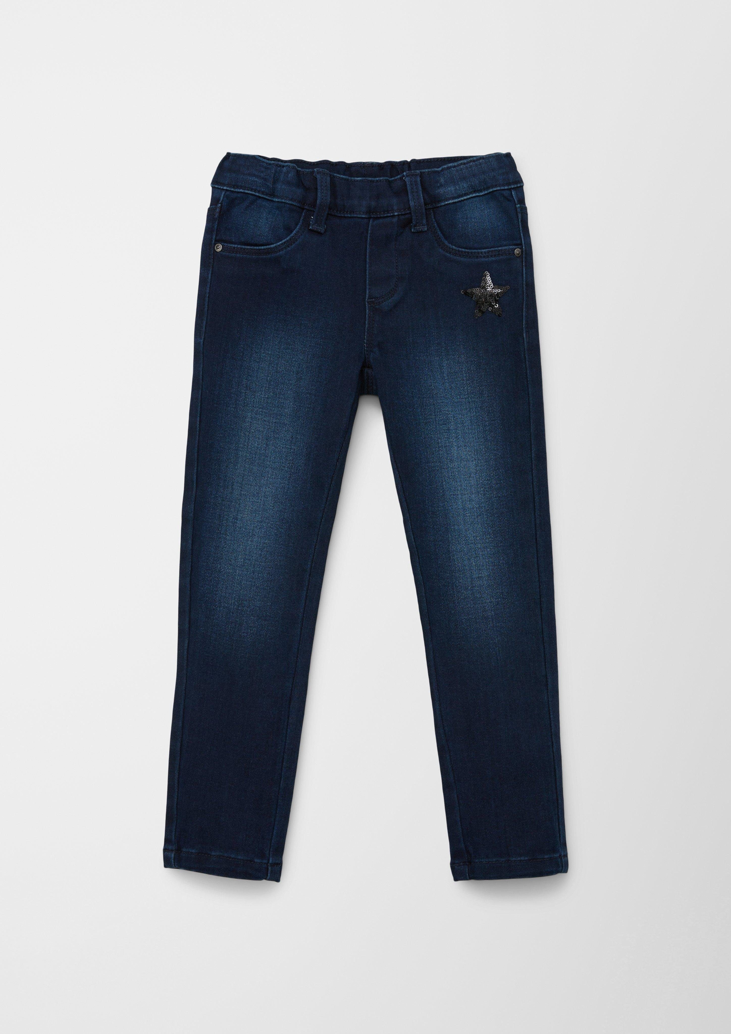 s.Oliver Stoffhose Jeans Treggings / Slim Fit / High Rise / Slim Leg / Pailletten-Stern Waschung, Raffung, Pailletten