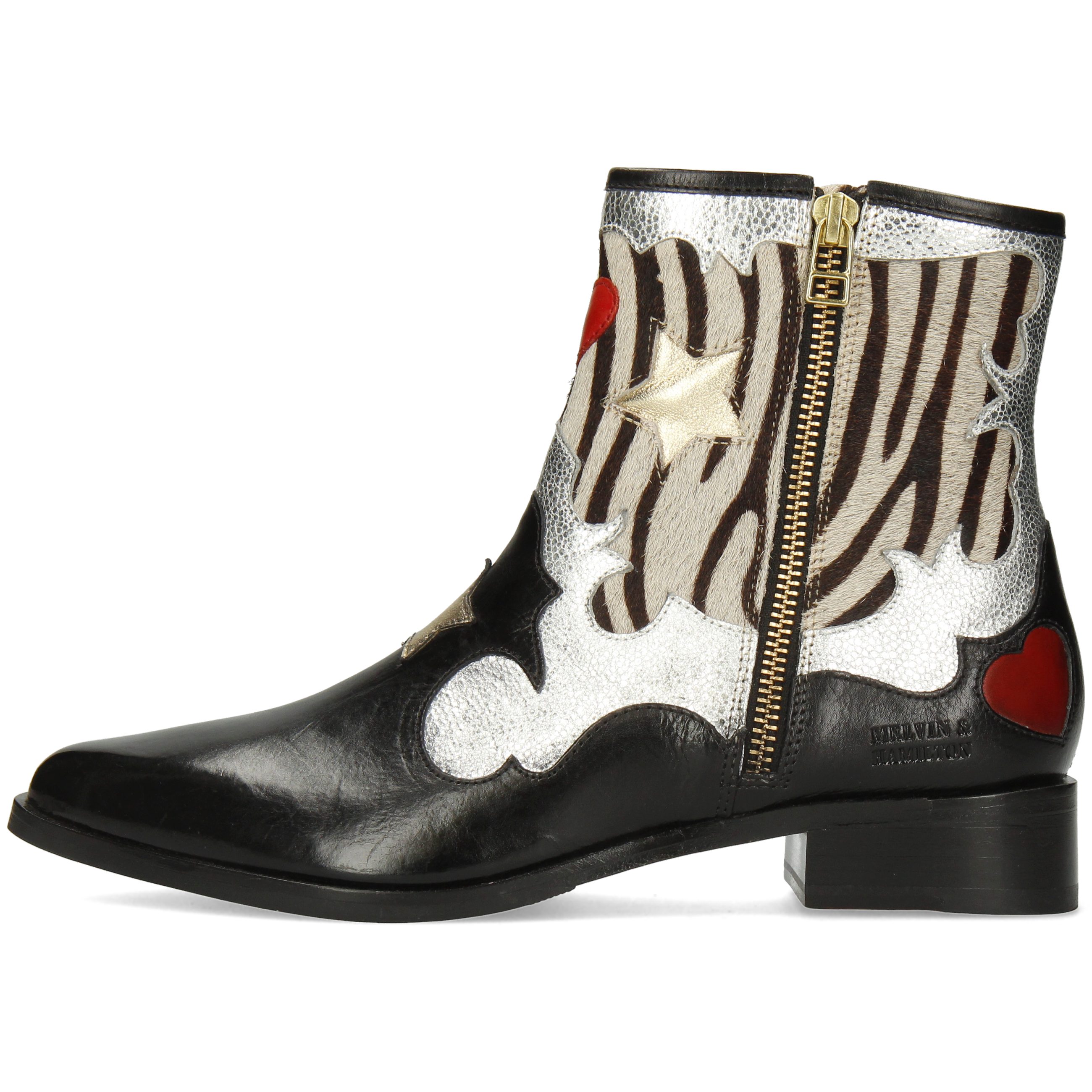 12 Melvin Monza Marlin Black Silver Hairon & Metallic Zebra Stiefelette Hamilton