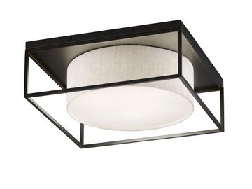 meineWunschleuchte LED Deckenleuchte, Dimmfunktion, LED wechselbar, Warmweiß, quadratisch 60x60cm groß, Schwarz mit Lampenschirm Leinen-Stoff Beige