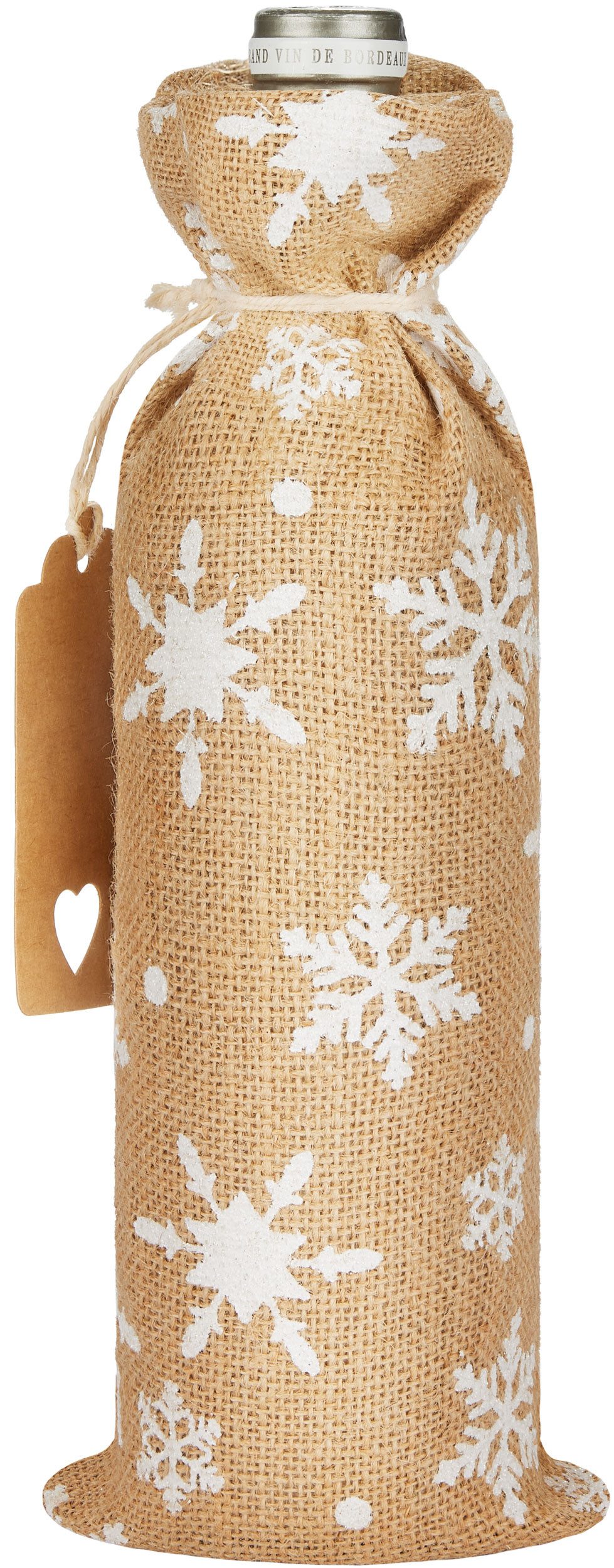 Weinflaschenhalter Weinbeutel für Weihnachten - Schneeflocken Weiß - 36 cm x 17 cm