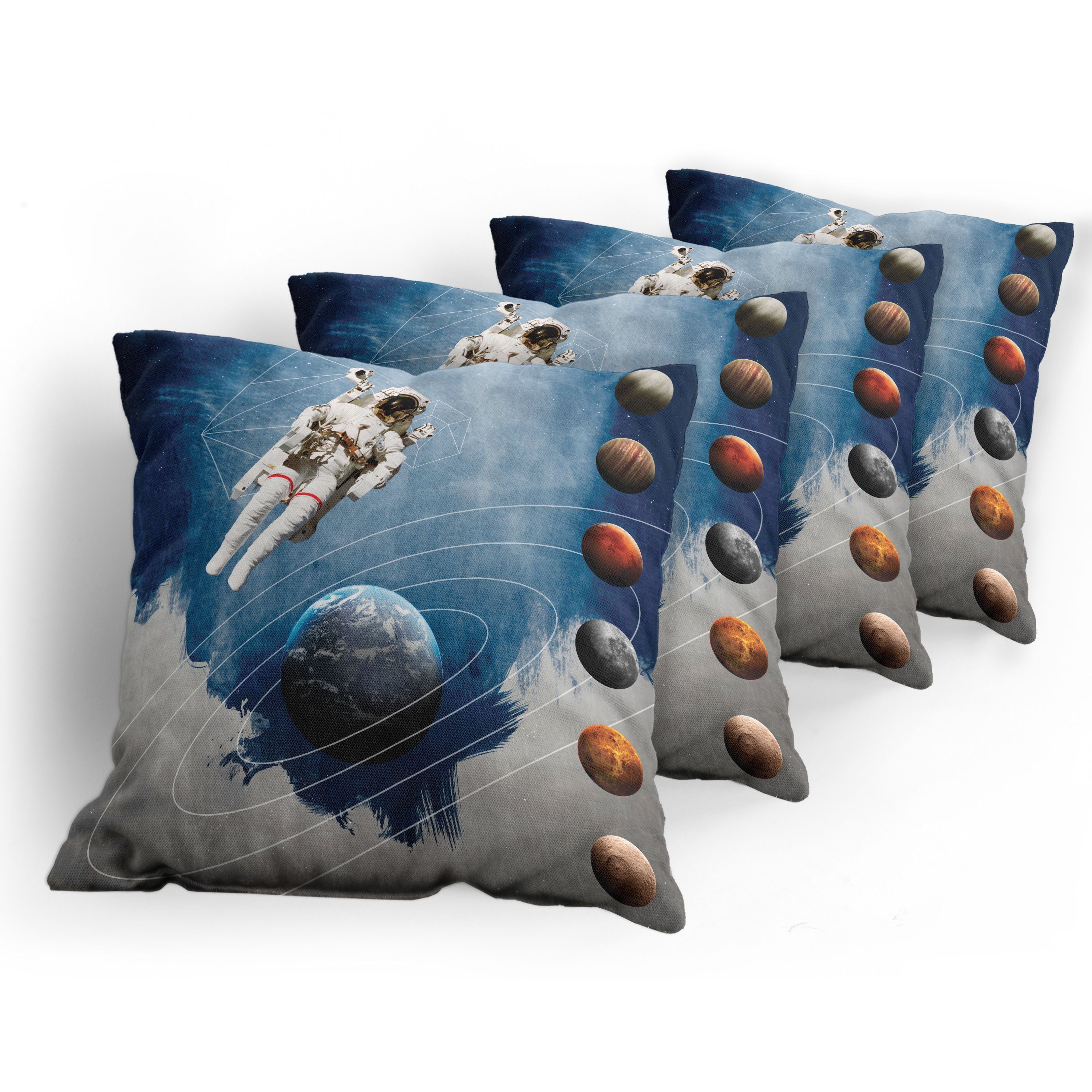 Stück), Accent Astronaut Digitaldruck, Weltraum Doppelseitiger Planeten Nebel (4 Kissenbezüge Modern Abakuhaus