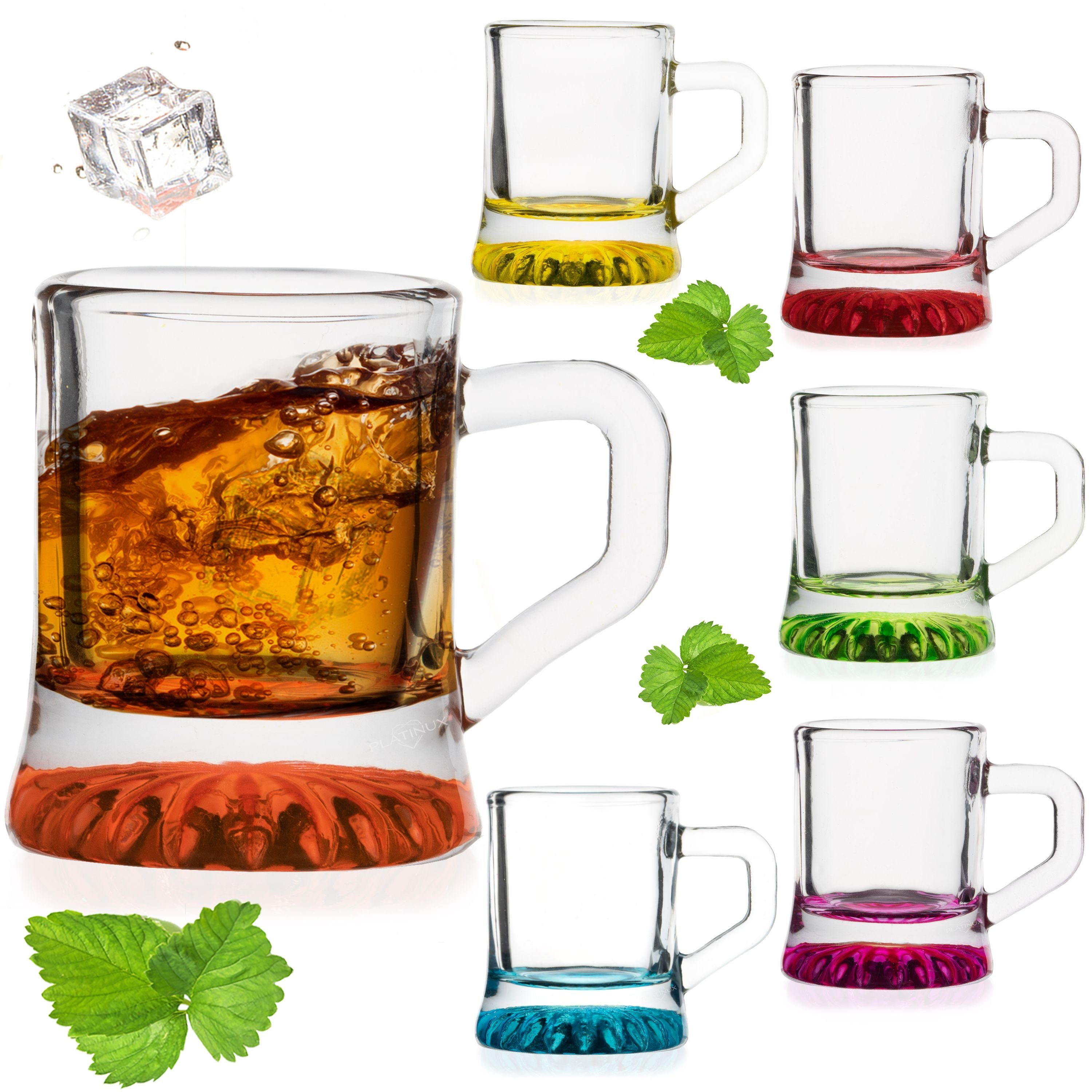 PLATINUX Schnapsglas Shotgläser mit Henkel, Glas, Set 2cl Schnapskrug Partygläser Келихи для шнапсу Mini Bierkrug Pinnchen