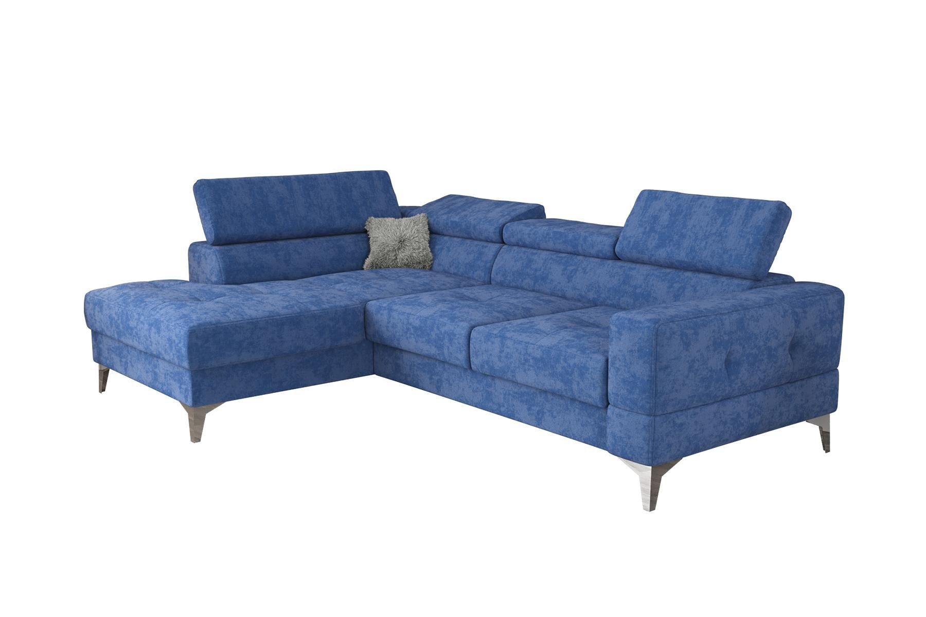 JVmoebel Ecksofa, L-Form Möbel Design Schwarz Leder Holz Neu Modern Luxus Italien Blau