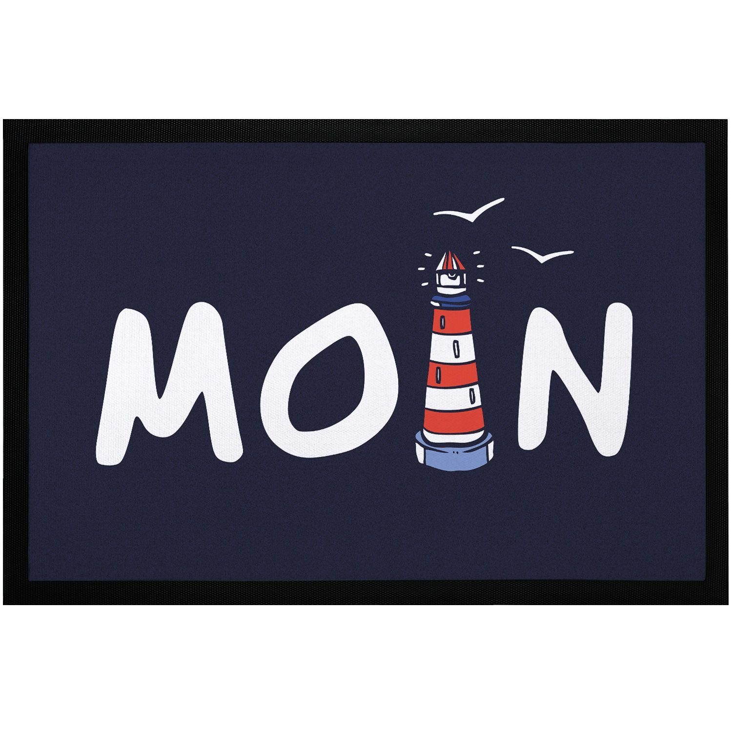 Fußmatte Fußmatte Moin maritim Leuchtturm norddeutsch Hallo Willkommen rutschfest & waschbar Moonworks®