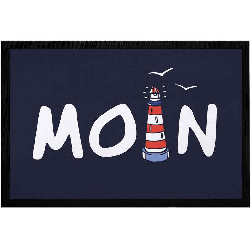 Fußmatte »Fußmatte Moin maritim Leuchtturm norddeutsch Hallo Willkommen rutschfest & waschbar Moonworks®«, MoonWorks, rechteckig