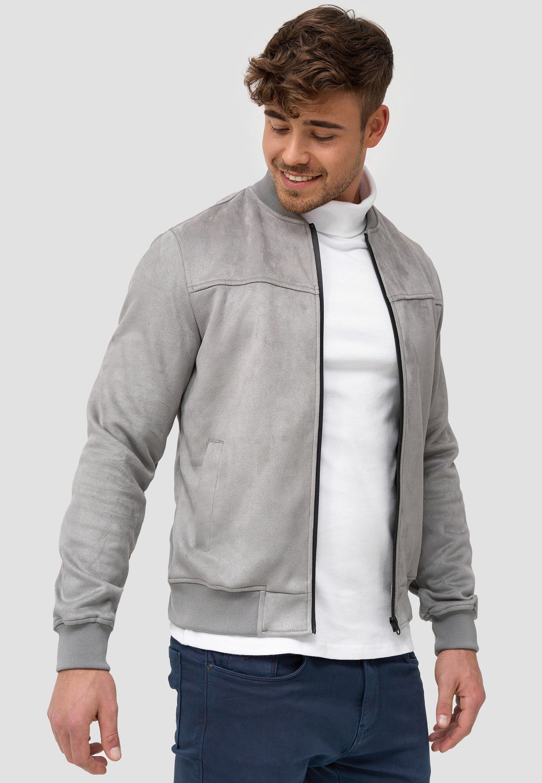 Indicode Lederimitatjacke Herren Ibon Übergangsjacke Herrenjacke Kunstlederjacke mit Stehkragen