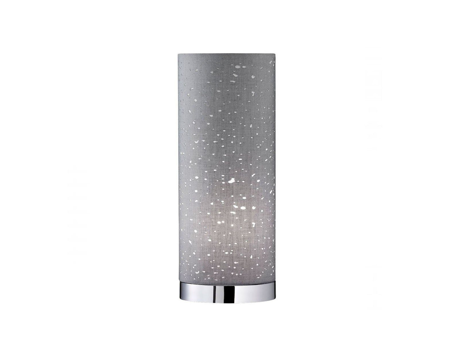 FISCHER & HONSEL LED Tischleuchte, kleine Stofflampe Nachttischlampe  Zylinder dimmbar – Stoffschirm Lampe Grau für die Fensterbank
