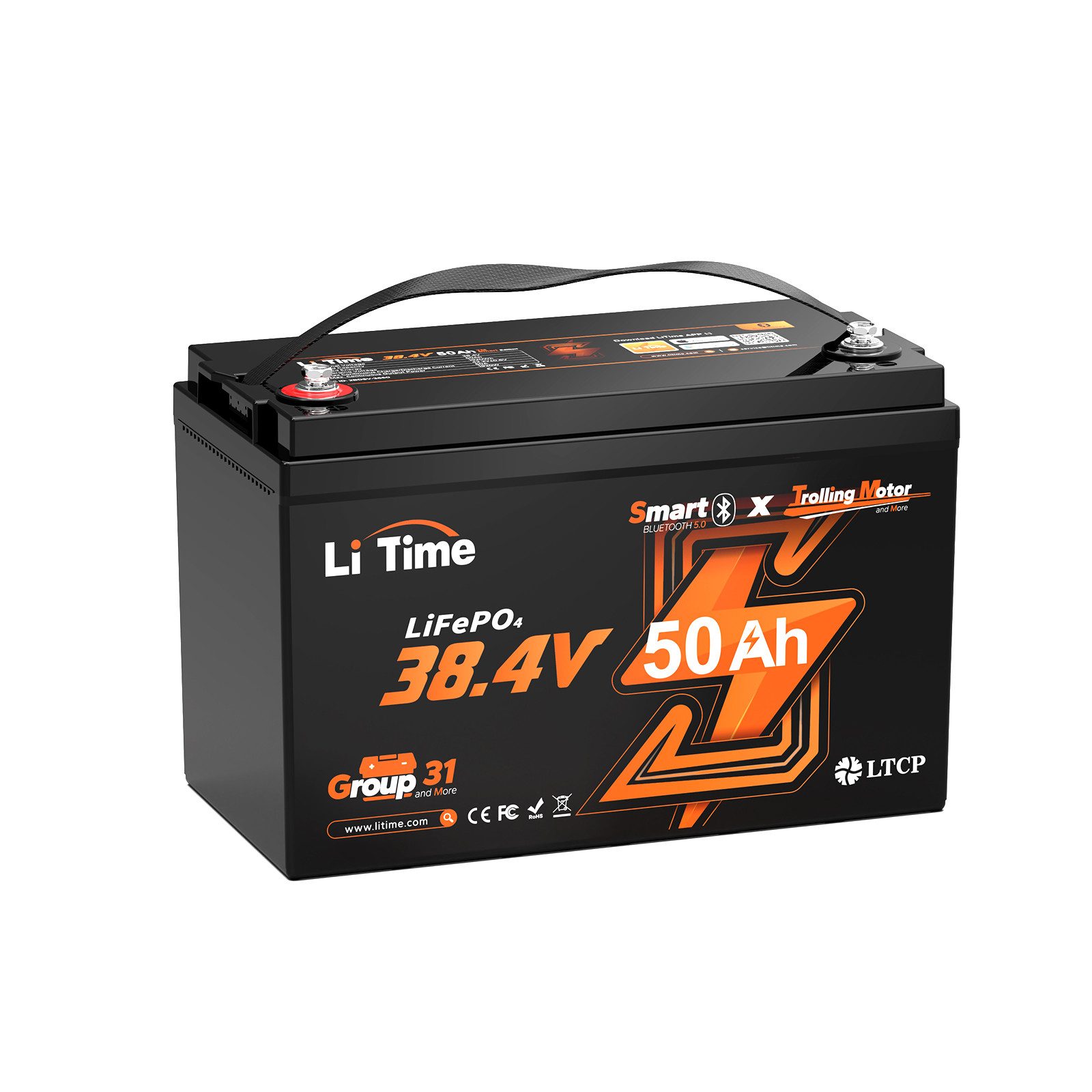 LiTime LiTime 36V 50Ah TM Lithium Batterie mit Bluetooth LiFePO4 1920Wh Solarakkus (36 V), Geeignet für Boote mit Elektromotor, Trolling Motoren, Solaranlage