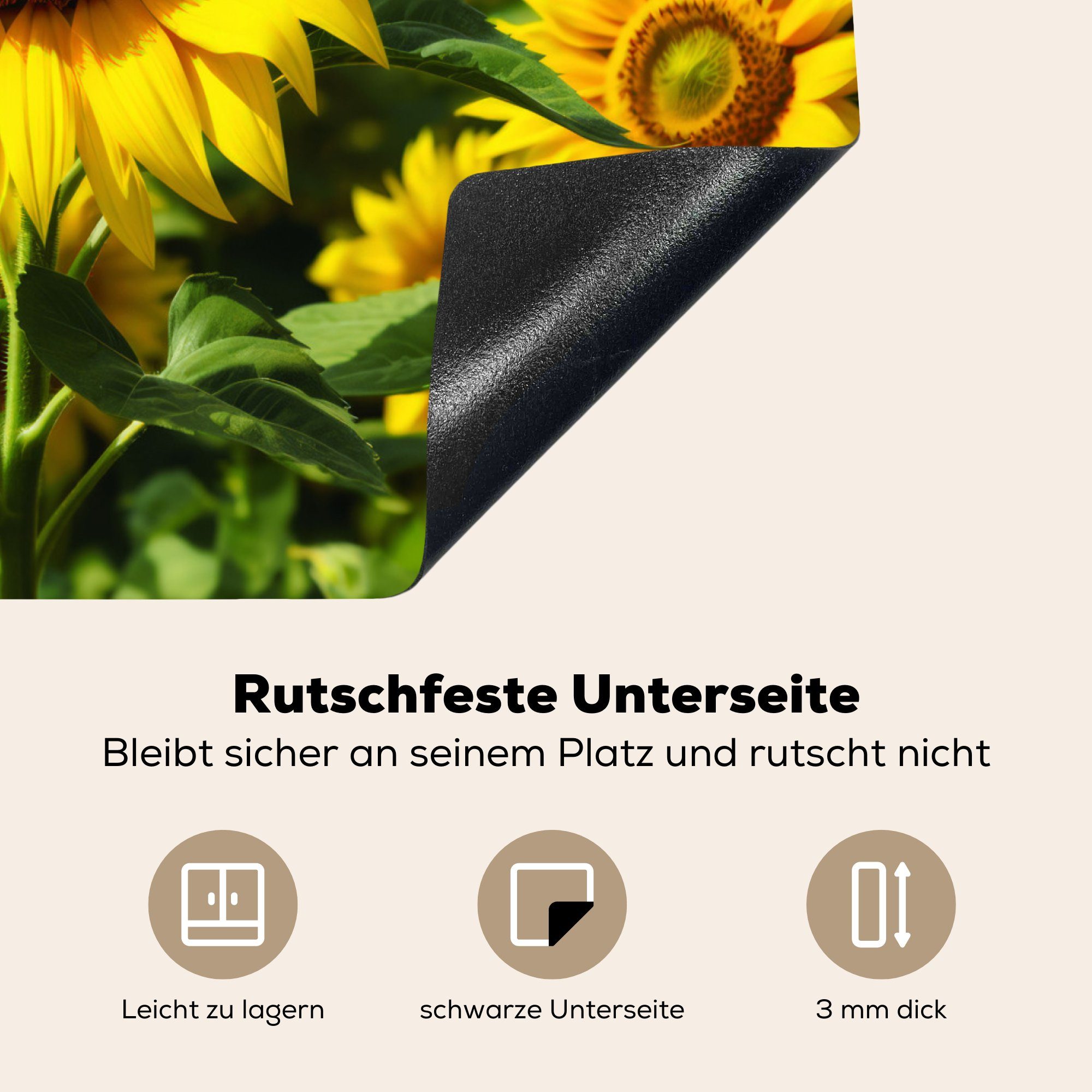 cm, - nutzbar, Ceranfeldabdeckung 60x52 Mobile Vinyl, Arbeitsfläche Natur Sonnenblume Gelb (1 Blumen, - MuchoWow - Herdblende-/Abdeckplatte tlg),