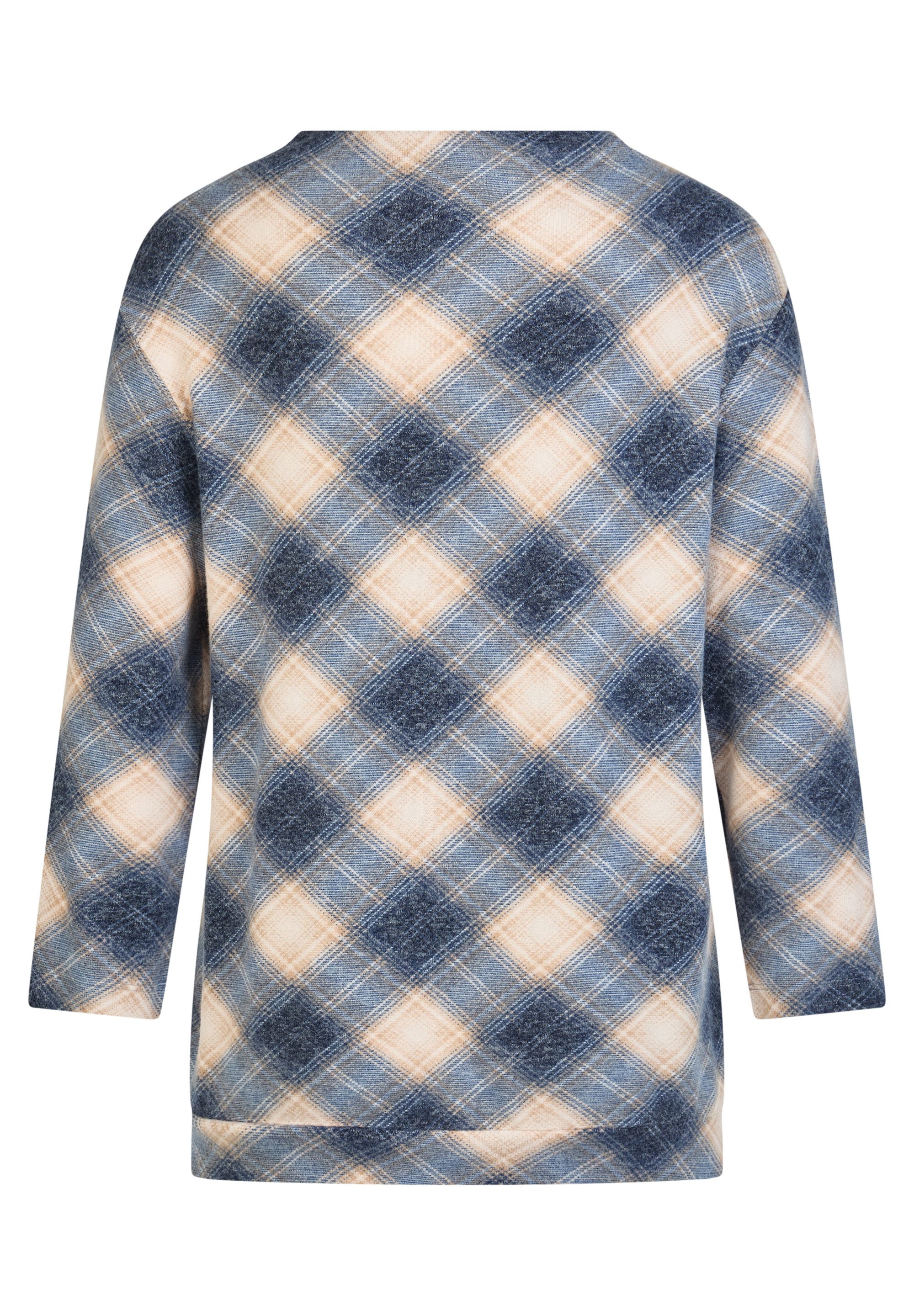 Rabe Langarmshirt im Karo-Look und mit Viskose/Stretch