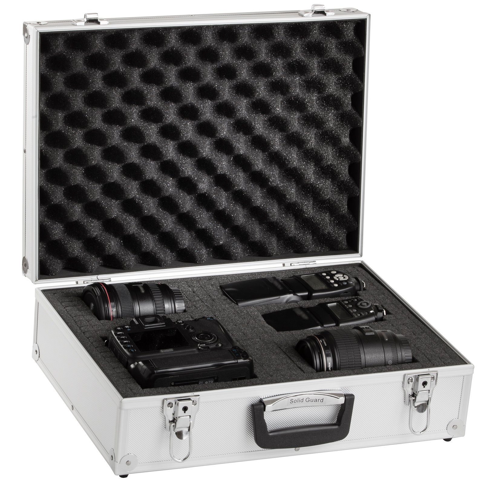 BRUBAKER Koffer Transportkoffer aus Aluminium - Fotokoffer mit Schaumstoff, keine Rollen, Abschließbarer Schutzkoffer Alukoffer für Kameras, Equipment, Werkzeug Silber