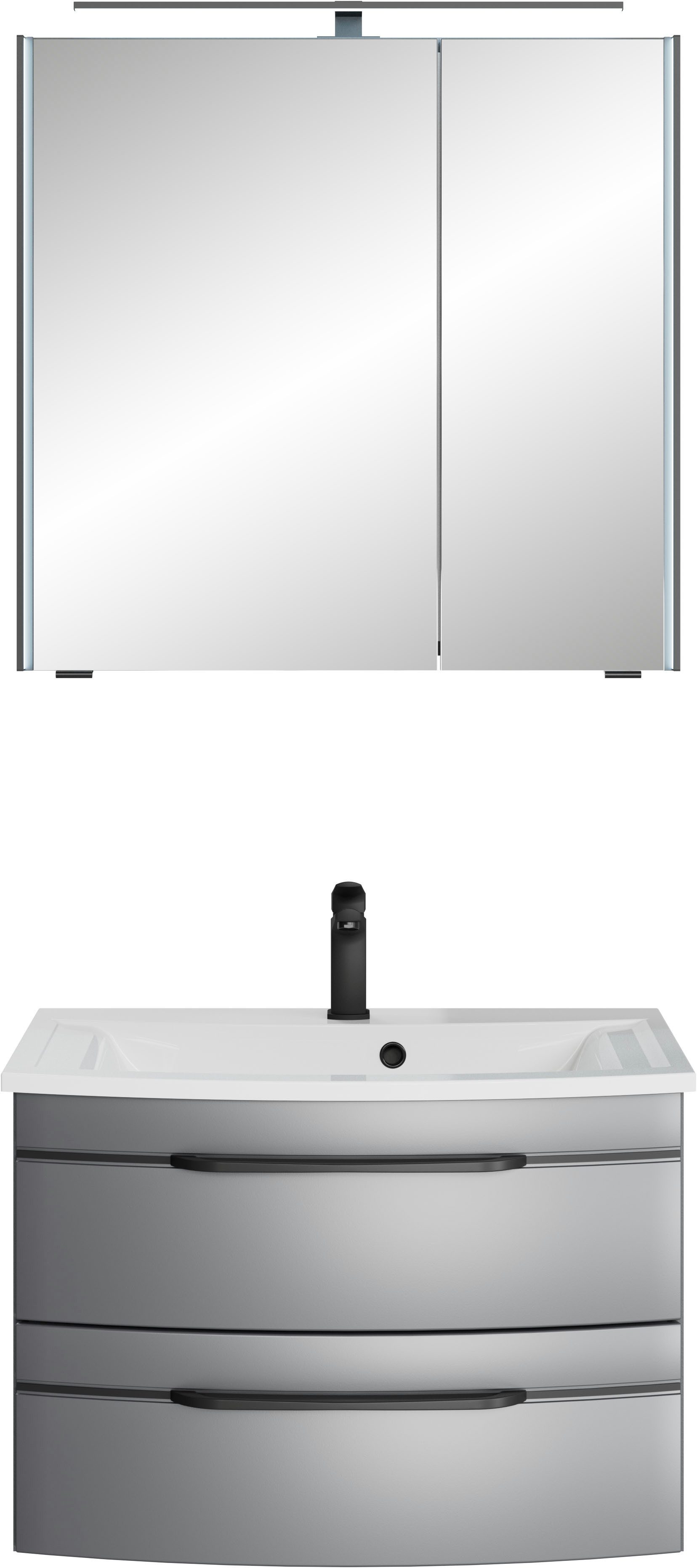 Badmöbel-Set Serie 7045 2-teilig Mineralmarmor-Waschtisch mit LED-Spiegelschrank