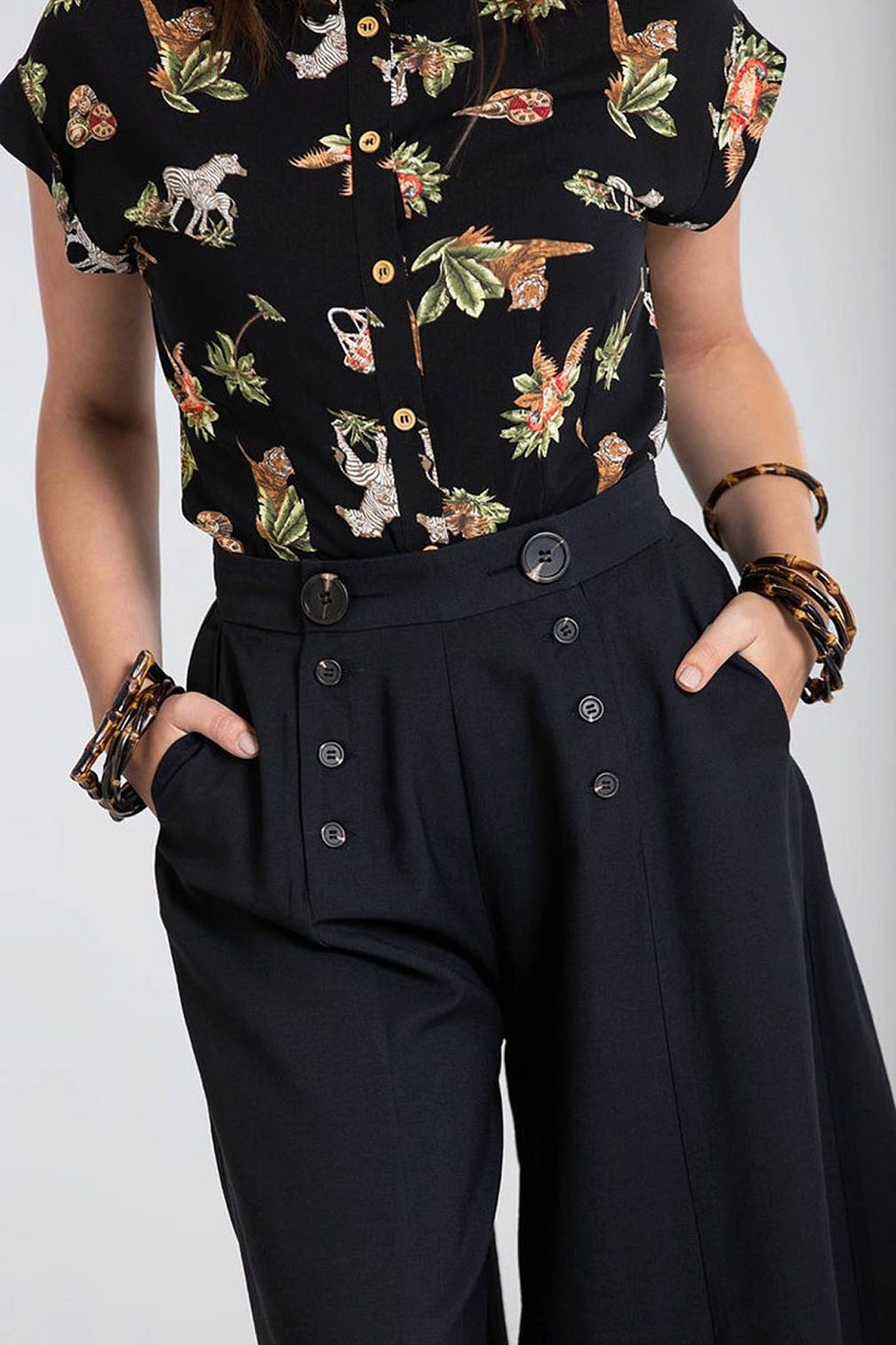 Hell Bunny Schlaghose Murphy Culottes Hosenrock Vintage Retro Capri Wide Leg