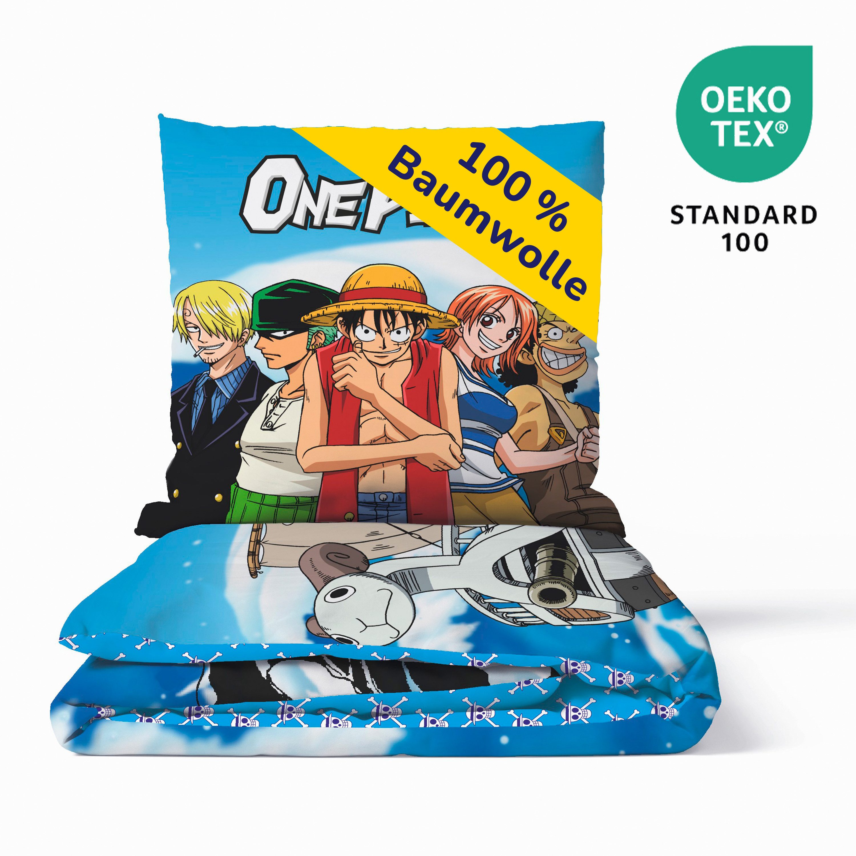 Träumschön Jugendbettwäsche Kinderbettwäsche Premium Set aus Baumwolle 135x200 cm One Piece, Renforcé, 2 teilig, mit Reißverschluss, 100% Baumwolle, Lizenz-Bett – Bild 3 von 5