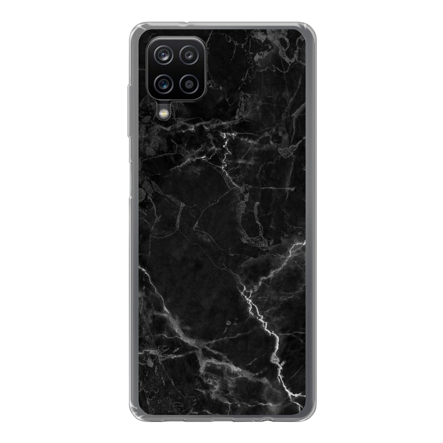 MuchoWow Handyhülle für Samsung Galaxy A12 Marmor - Schwarz - Weiß - Textur - Marmoroptik, Smartphone-Bumper, Print, Handy Schutzhülle Dünn