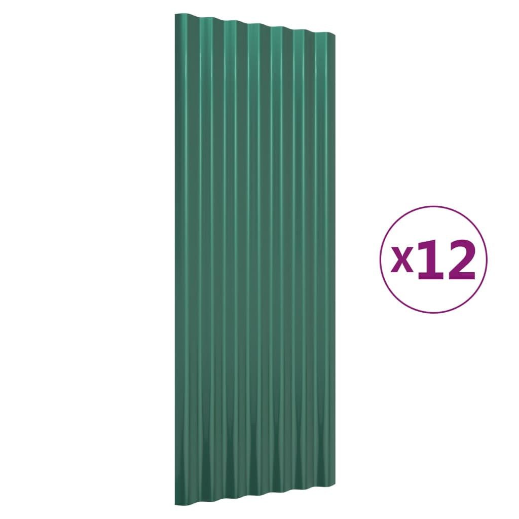 vidaXL Wellblech, Dachpaneele 12 Stk. Pulverbeschichteter Stahl Grün 100x36 cm