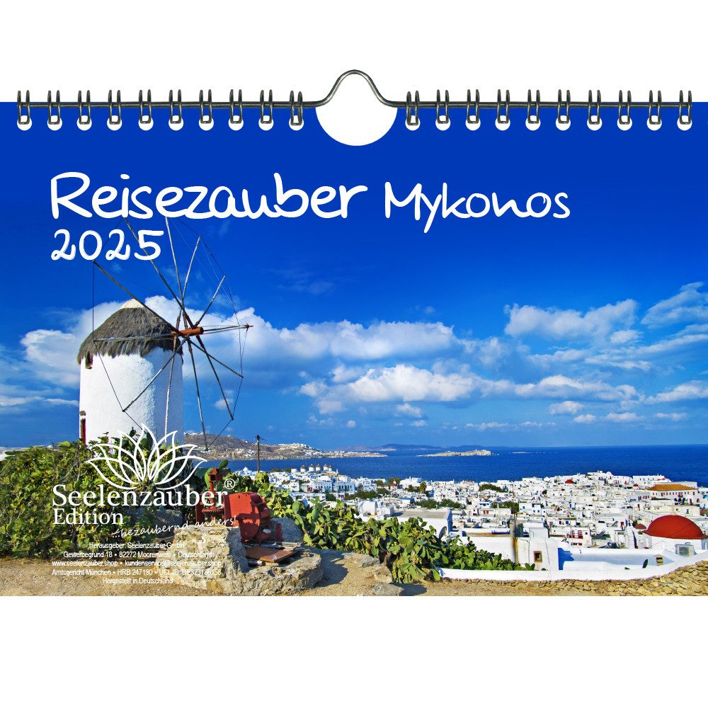 Seelenzauber Wandkalender Reisezauber Mykonos DIN A5 Kalender für 2025 Chora Griechen Urlaub