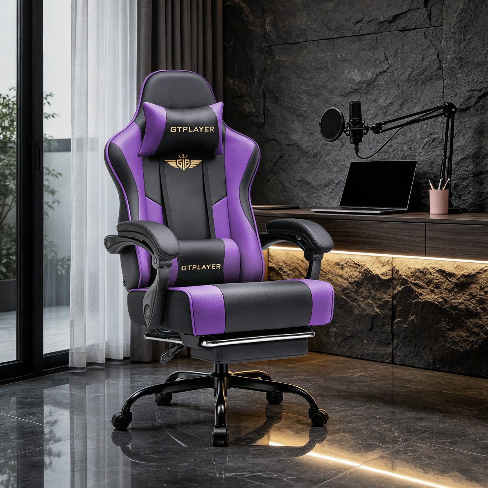 GTPLAYER Gaming-Stuhl Gaming Stuhl Chair Gamer Sessel - Ergonomischer Gamer Stuhl, mit Fußstütze Kopfstütze und Lordosenstütz 180kg